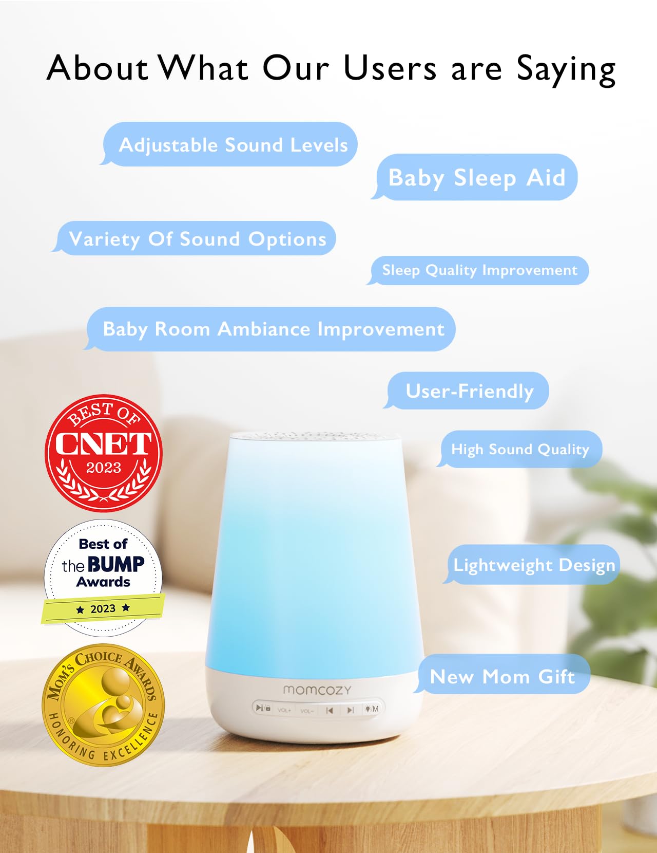 Momcozy control remoto y app permiten gestionar sonidos y luz desde el teléfono
