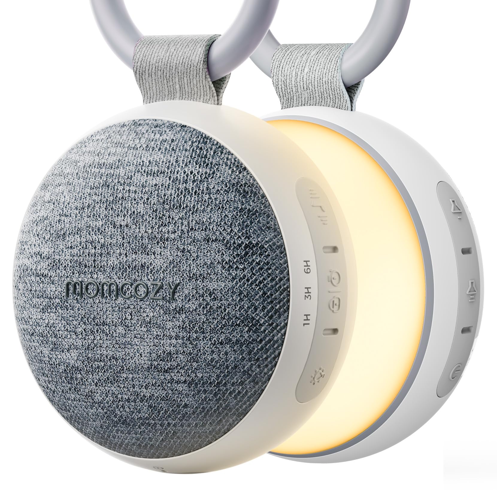 Momcozy máquina de sonido portátil con luz nocturna gris para dormir mejor.