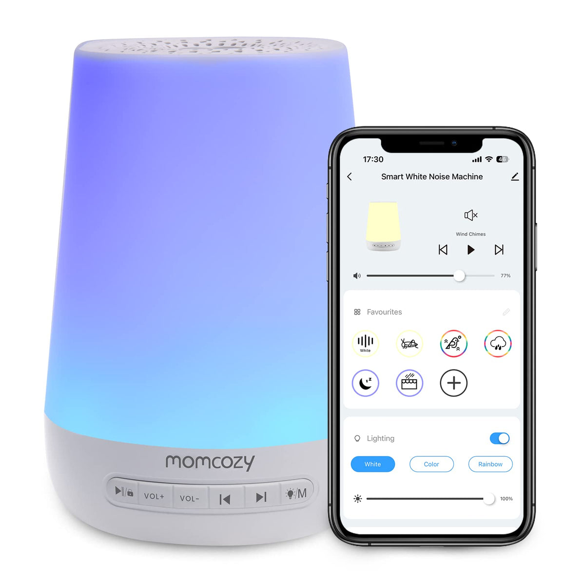 Momcozy máquina de sonido para bebé en mesa crea ambiente tranquilo para dormir