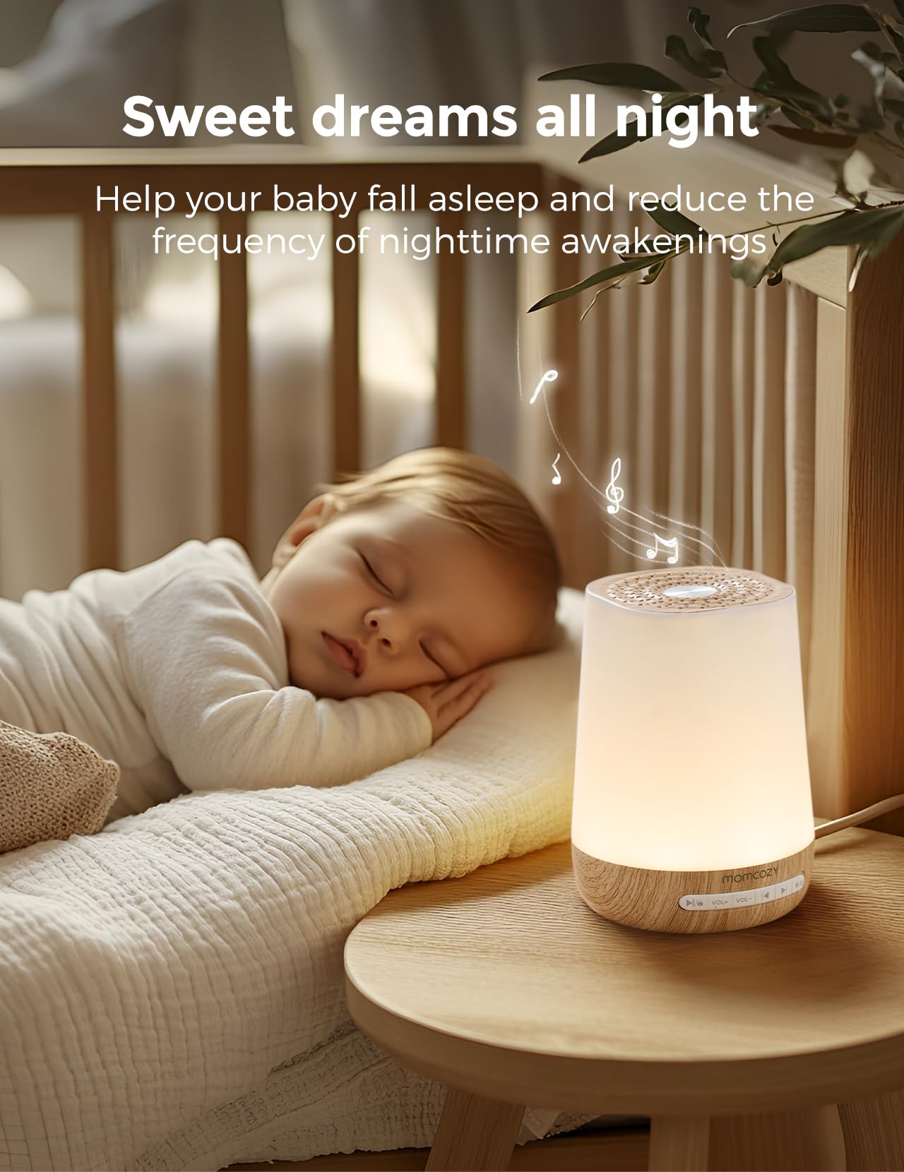 Momcozy rutina de sueño personalizada con sonidos y luces para cada momento