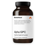Momentous Alpha GPC: botella con etiqueta clara para soporte cognitivo.