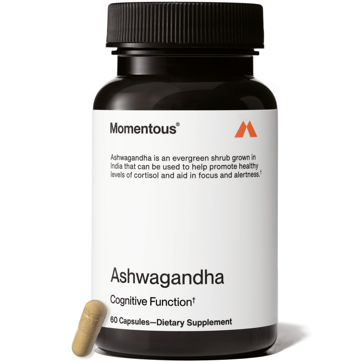 Momentous Ashwagandha envase: apoyo cognitivo diario.