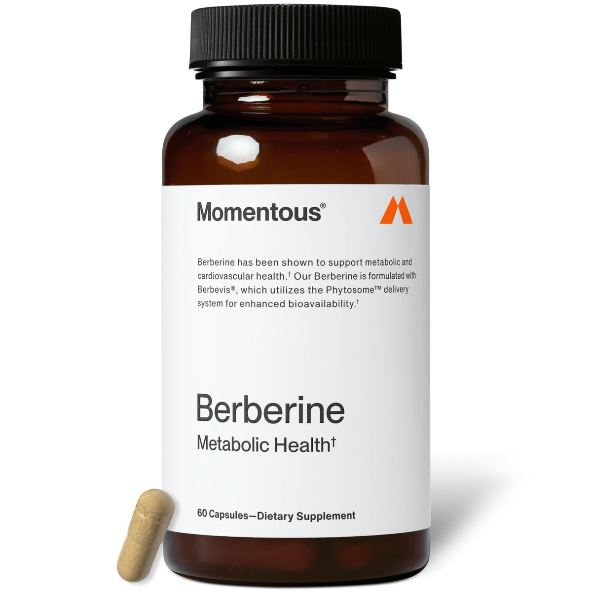 Momentous Berberine bottle cap close-up highlighting quality packaging for daily metabolic support
