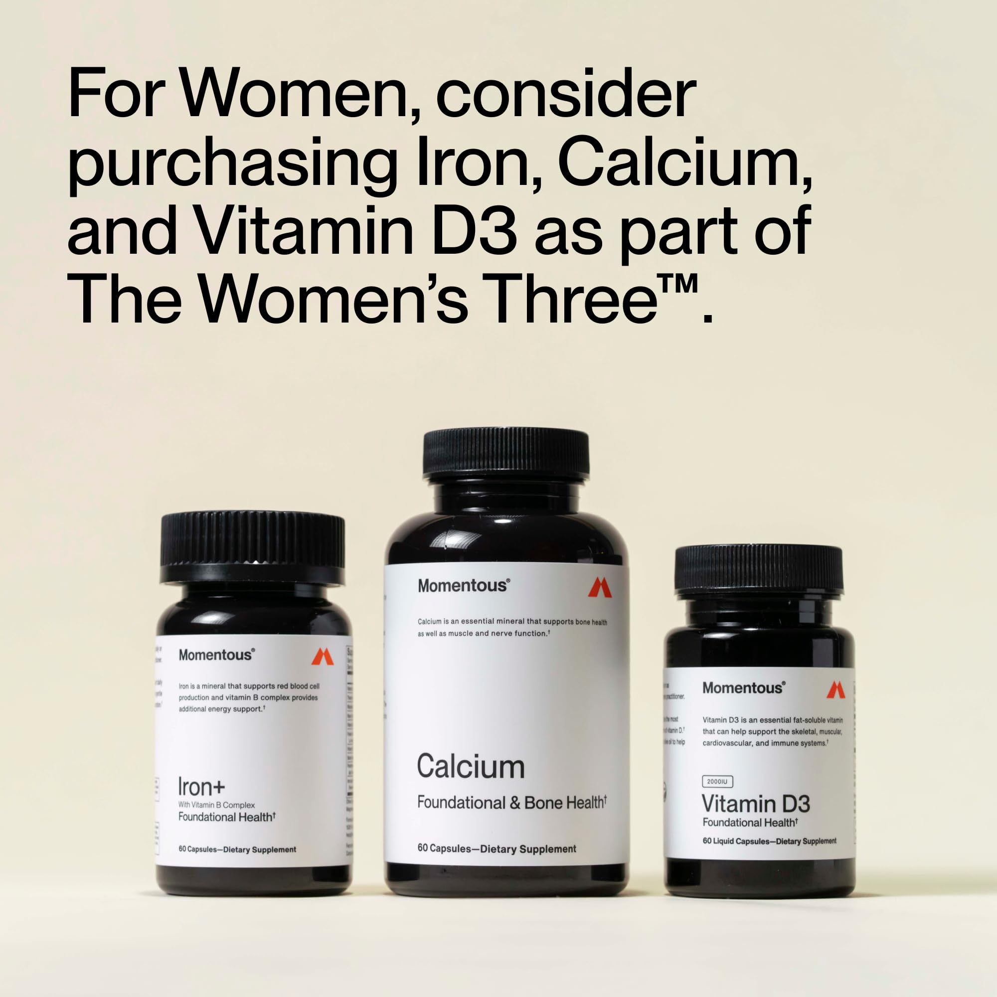 Momentous Calcium Dimacal presentacion caja, indicando 60 porciones para uso sostenido.