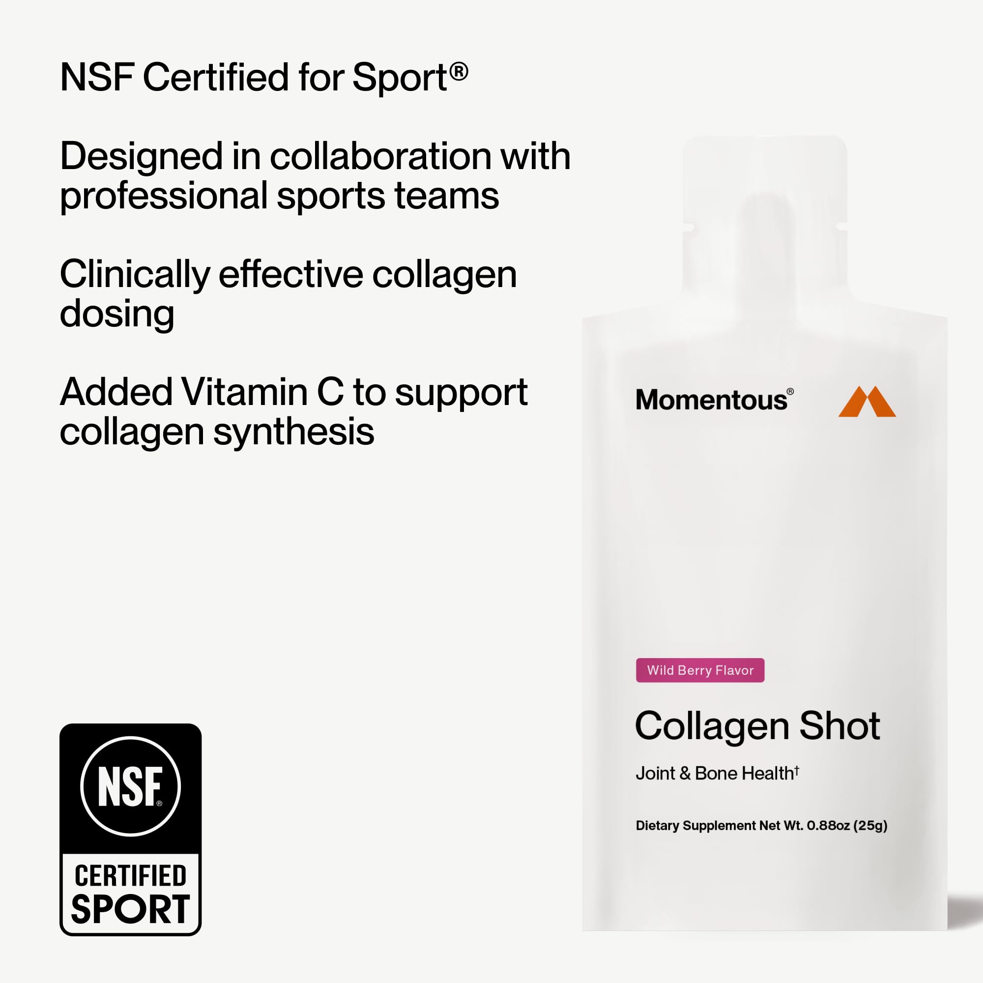 Momentous Colágeno, contiene vitamina C para rendimiento diario.