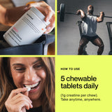 Momentous creatina masticables: embalaje resistente para llevar en entrenamiento.