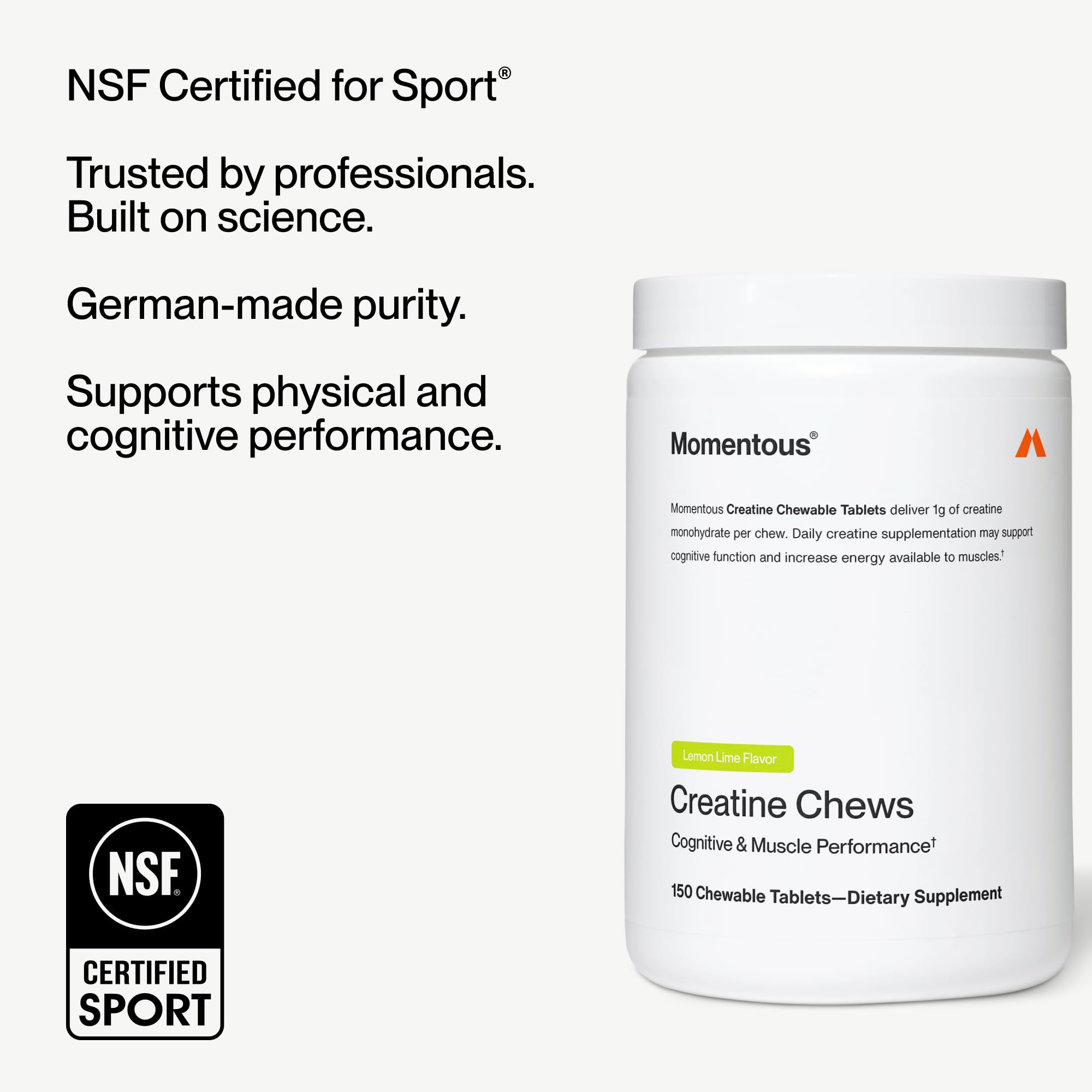 Momentous Creatine Chews enfocando energía y concentración durante la actividad