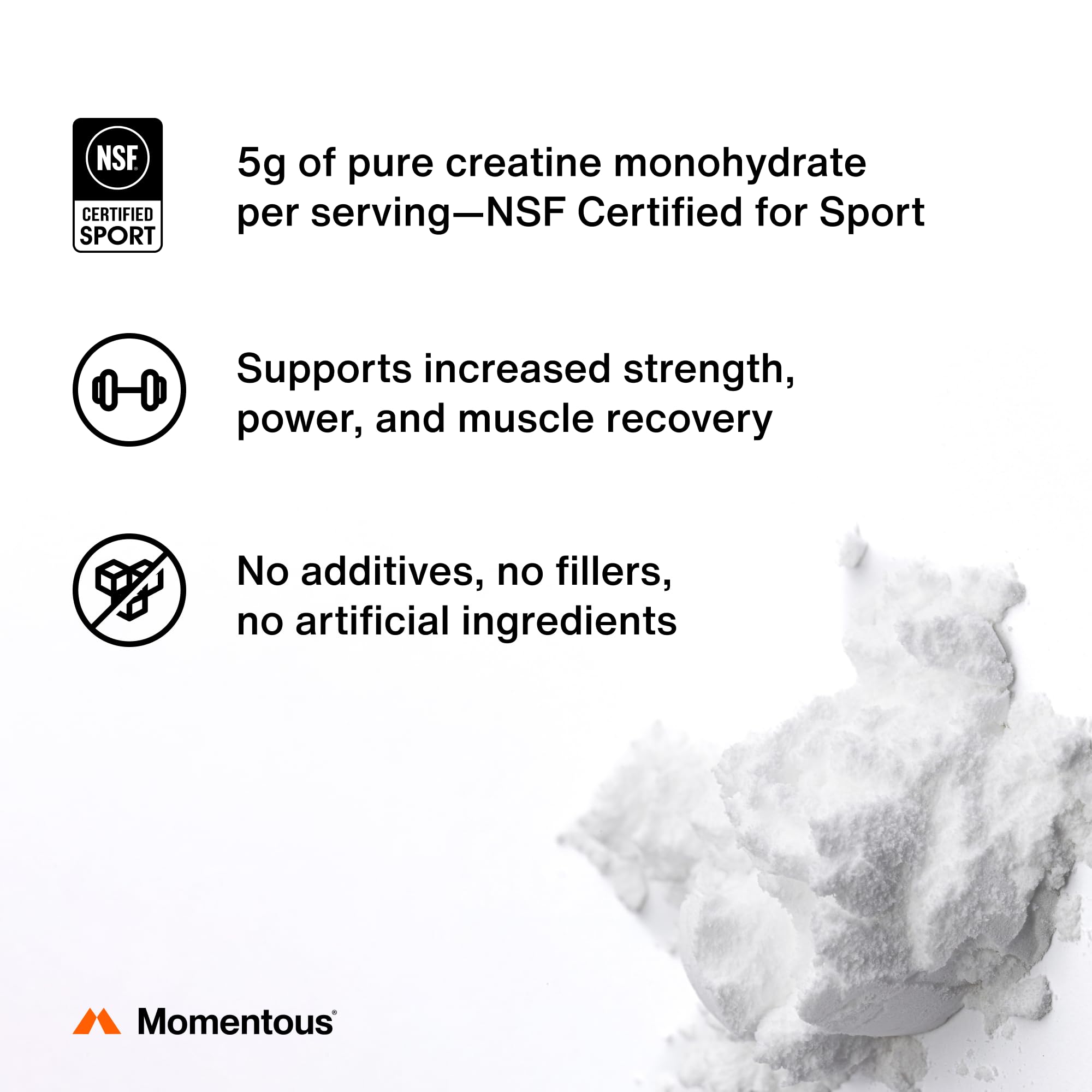 Momentous Creatine Monohidrato mezcla rápida para entrenamiento.