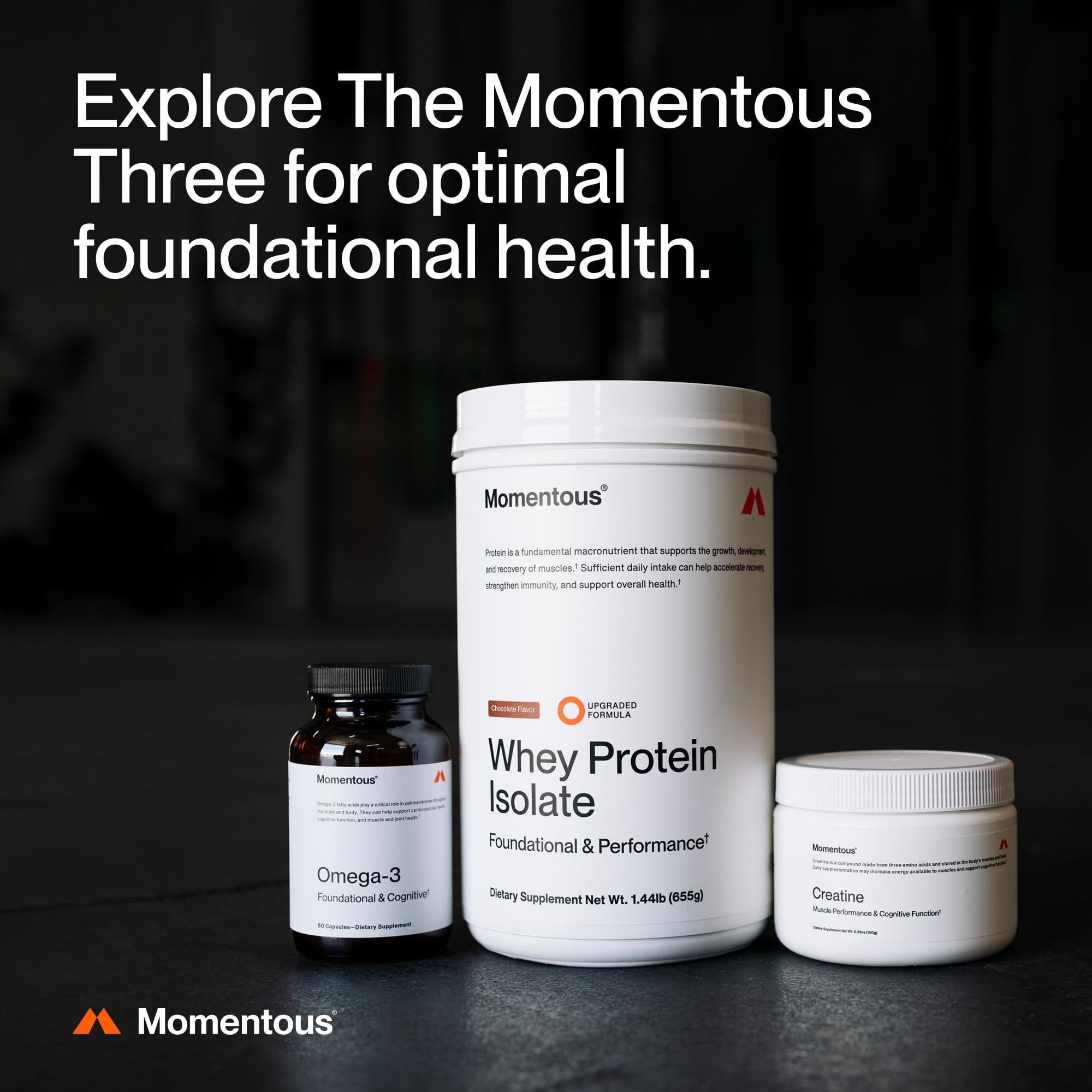 Momentous Creatine Monohidrato sabor neutro para mezclar en agua.