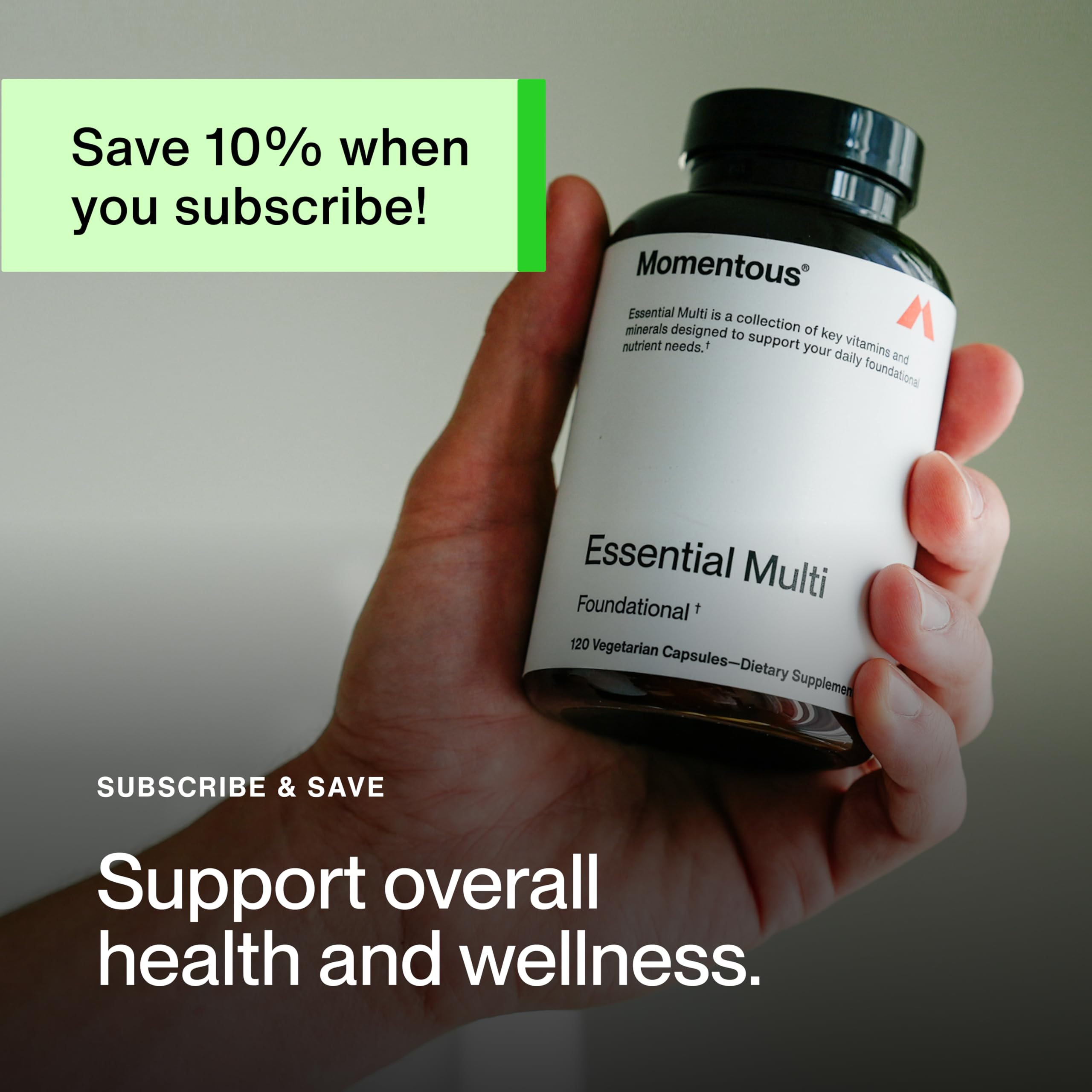 Momentous Esencial Multivitamin, versión de 30 porciones para uso sostenido.