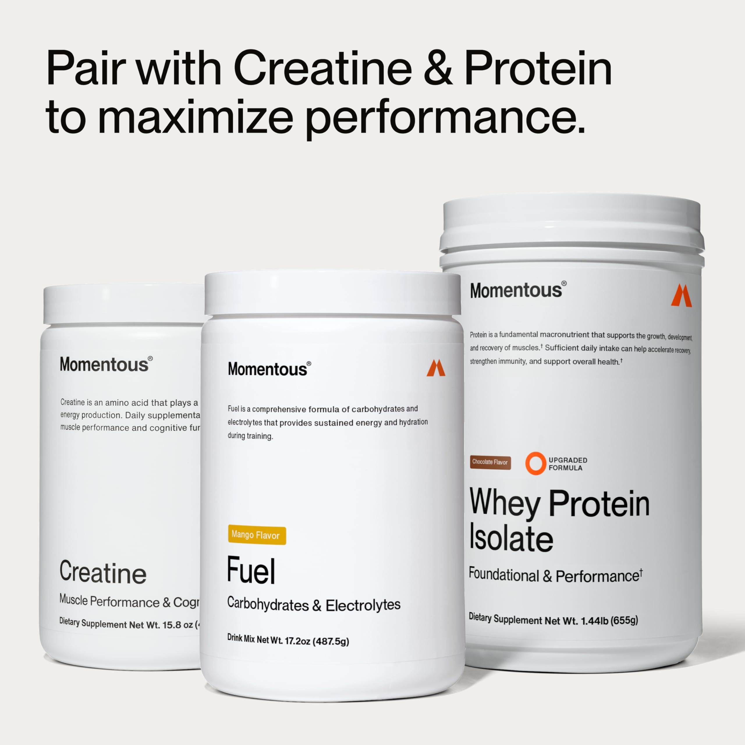 Momentous Fuel recomendado para entrenamientos de alta intensidad y largas sesiones.