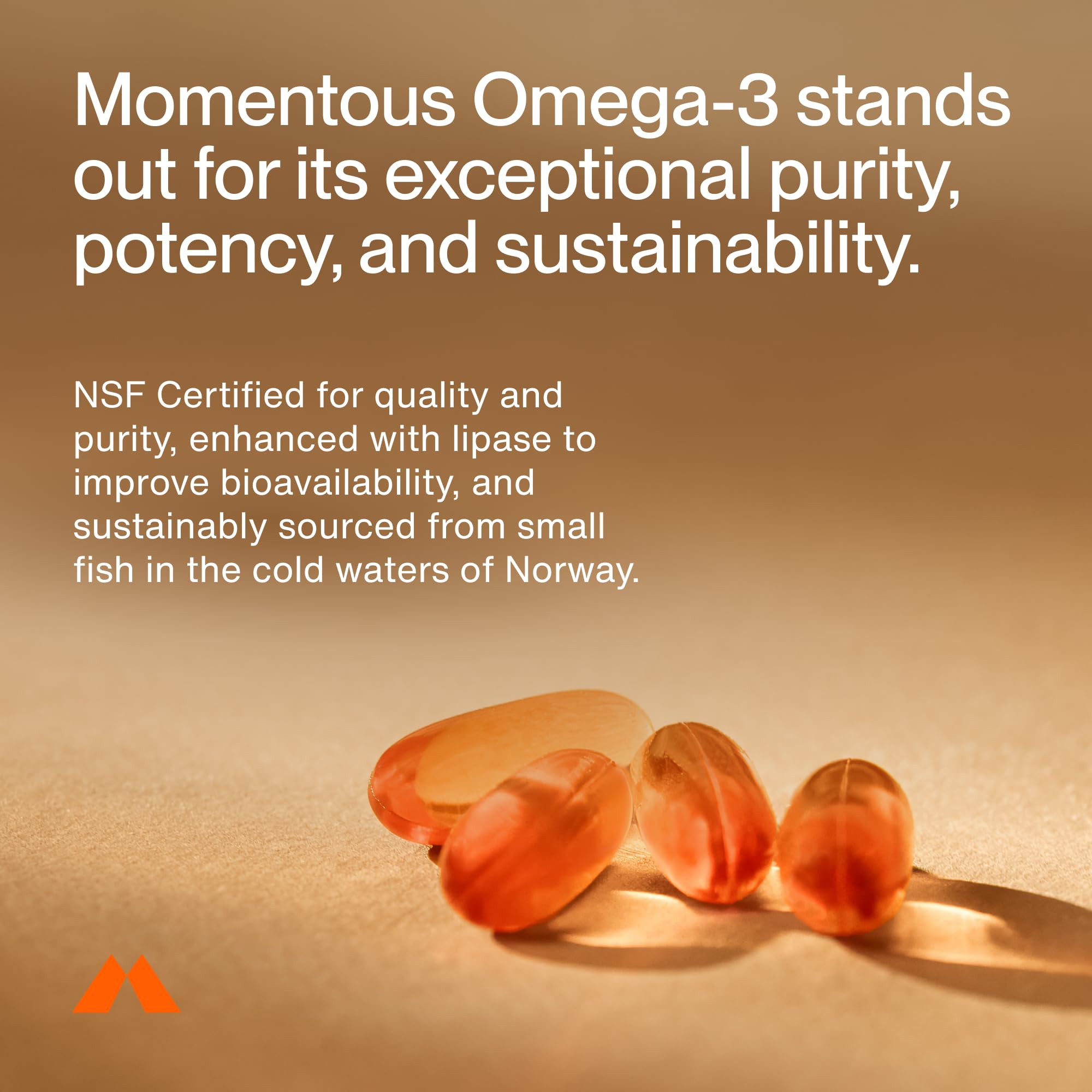 Momentous Omega-3: cápsulas sobre mesa, dosis diaria para apoyo cognitivo.