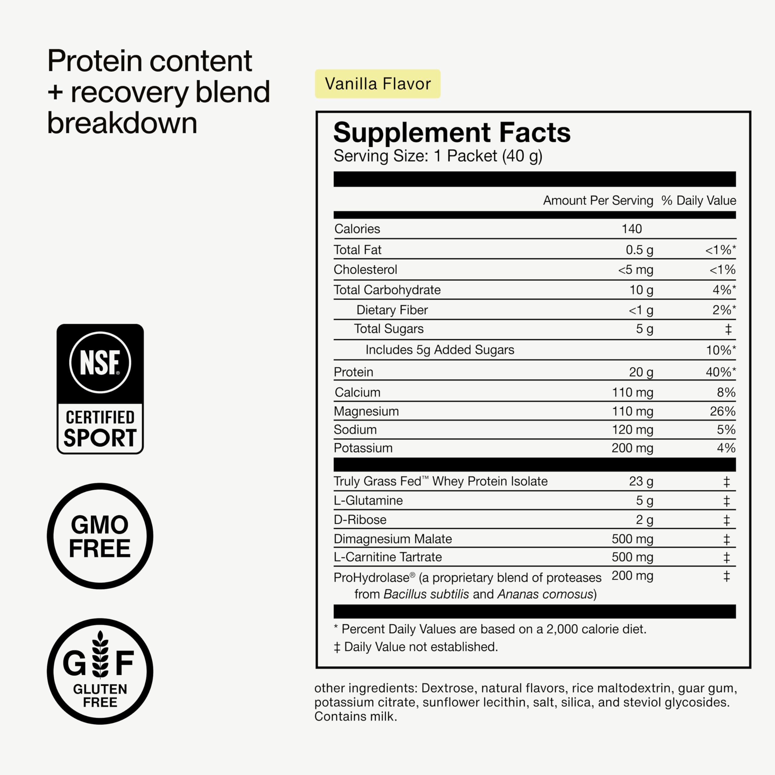 Momentous Recuperación ingredientes clave para proteínas y energía