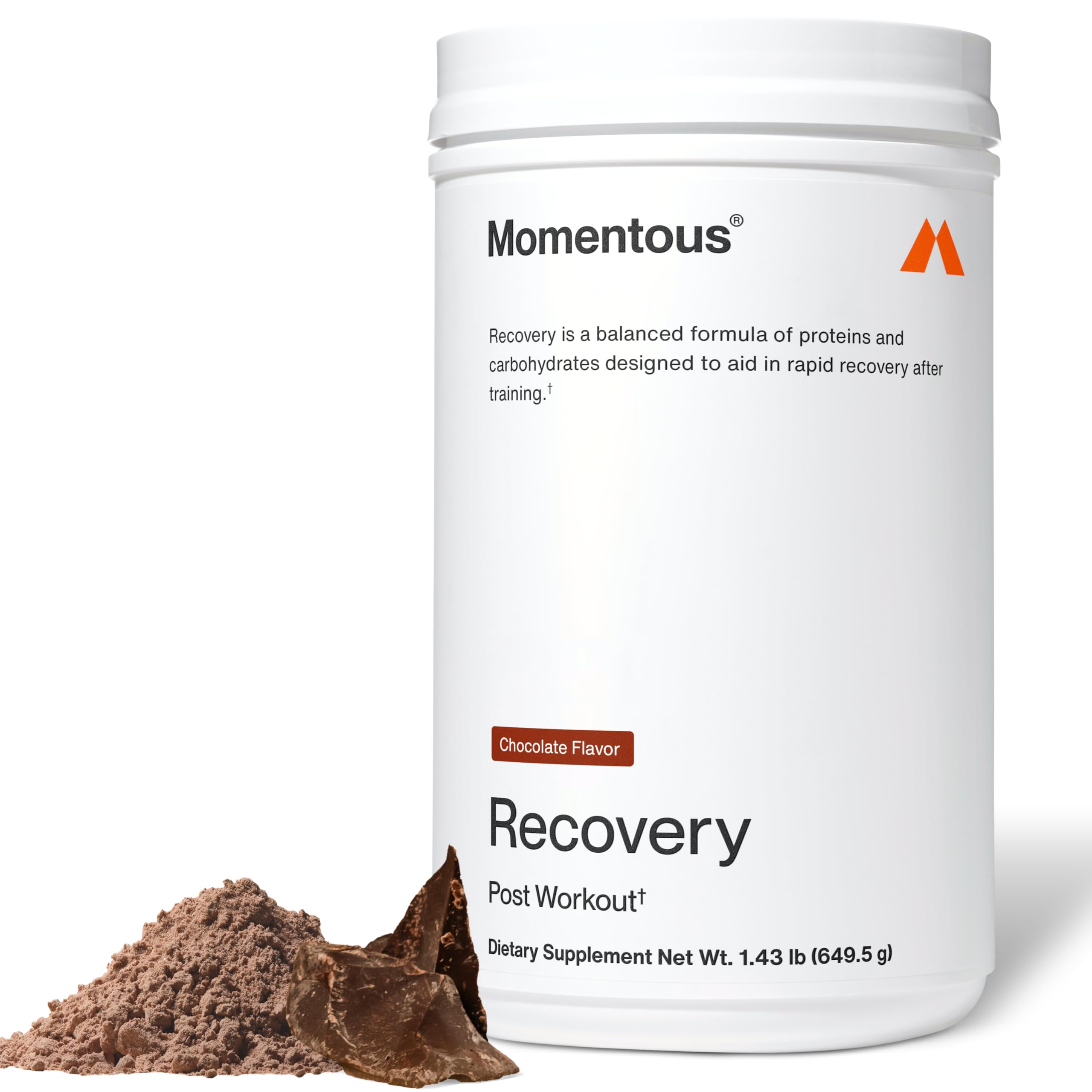 Momentous Recovery polvo de chocolate para recuperación muscular tras el entrenamiento