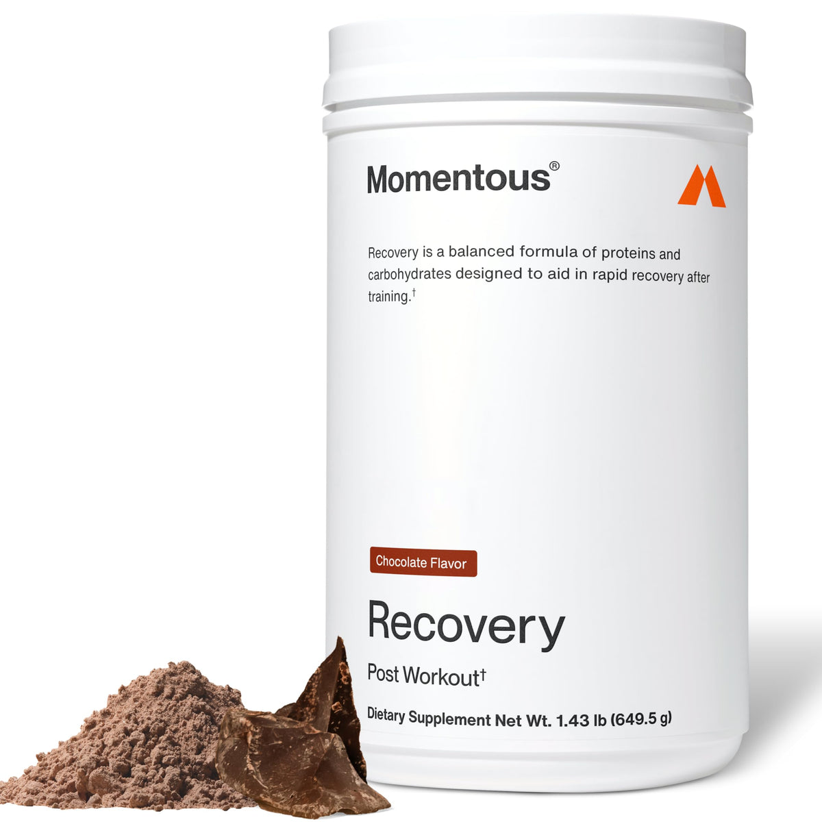 Momentous Recovery polvo de chocolate para recuperación muscular tras el entrenamiento