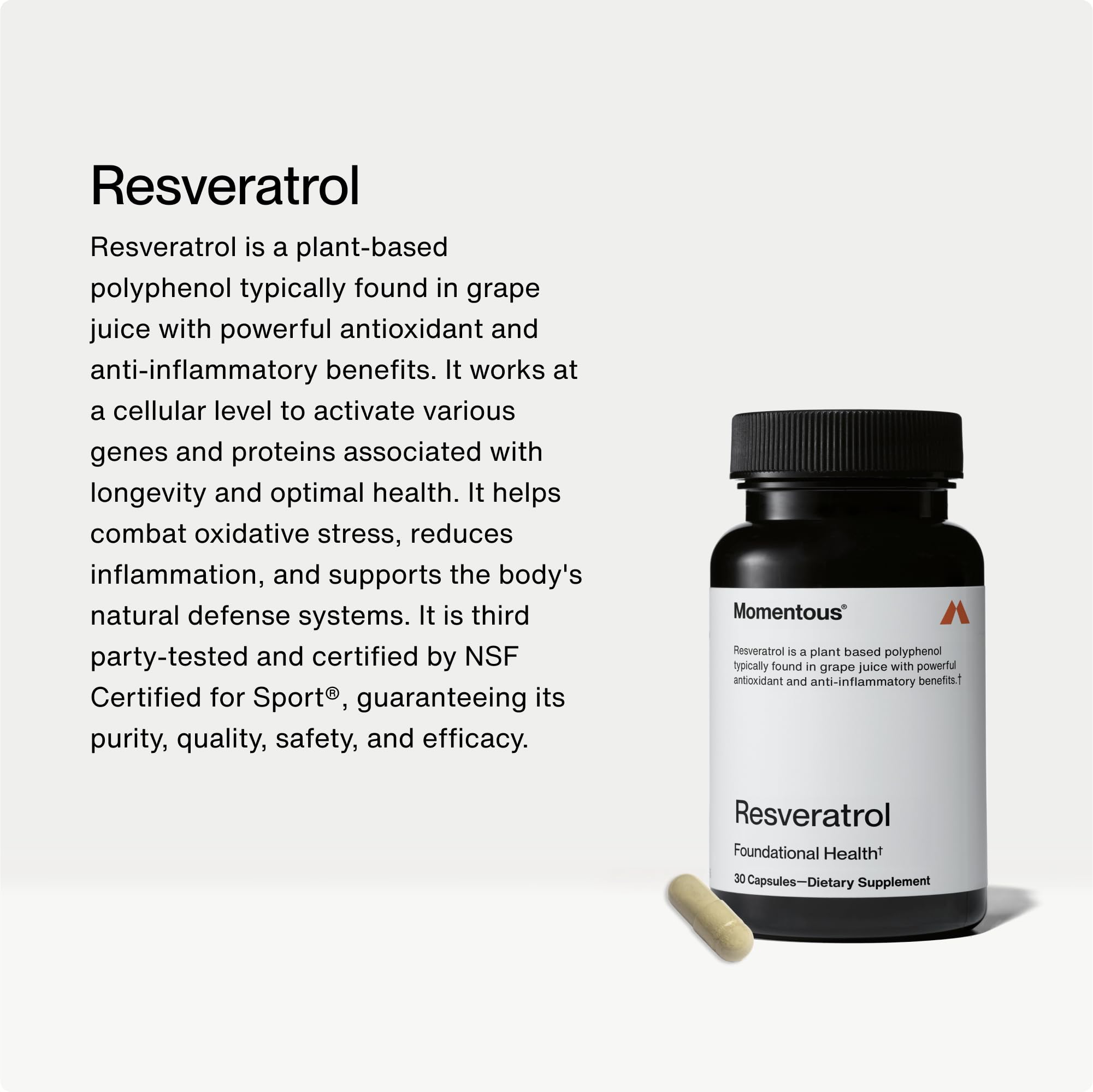 Cápsulas Momentous Resveratrol 450 mg para uso diario y antioxidante.