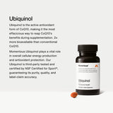 Momentous Ubiquinol botella con cápsulas, toma diaria fácil y rápida.