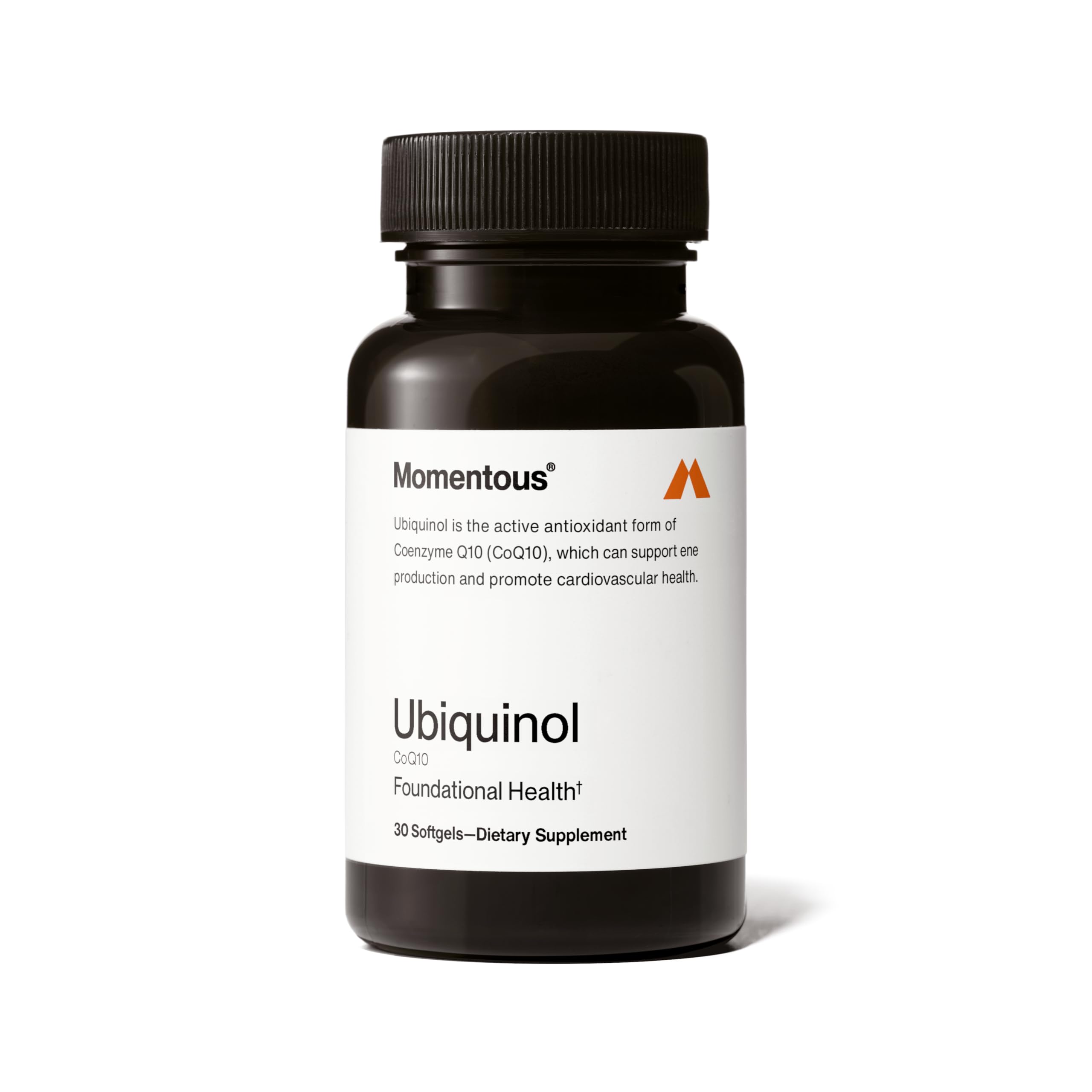 Momentous Ubiquinol cápsulas blandas vegetales, alta biodisponibilidad para energía diaria.