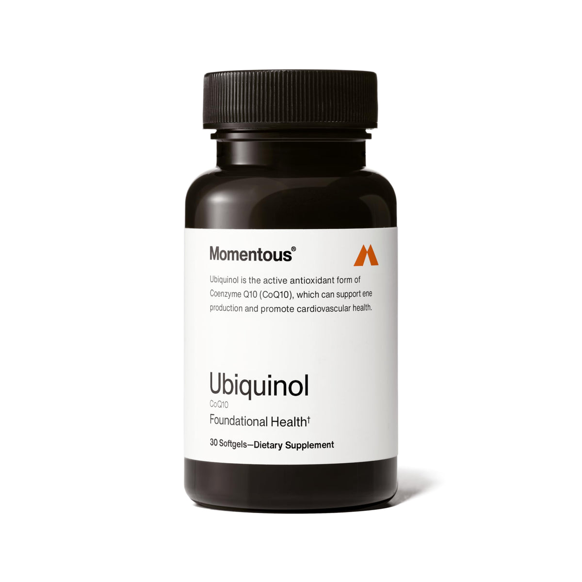 Momentous Ubiquinol cápsulas blandas vegetales, alta biodisponibilidad para energía diaria.