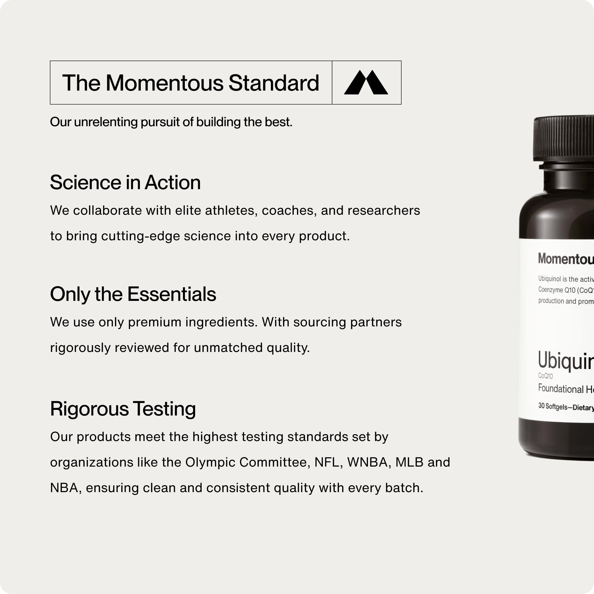 Momentous Ubiquinol certificación NSF para deporte, confianza para atletas.