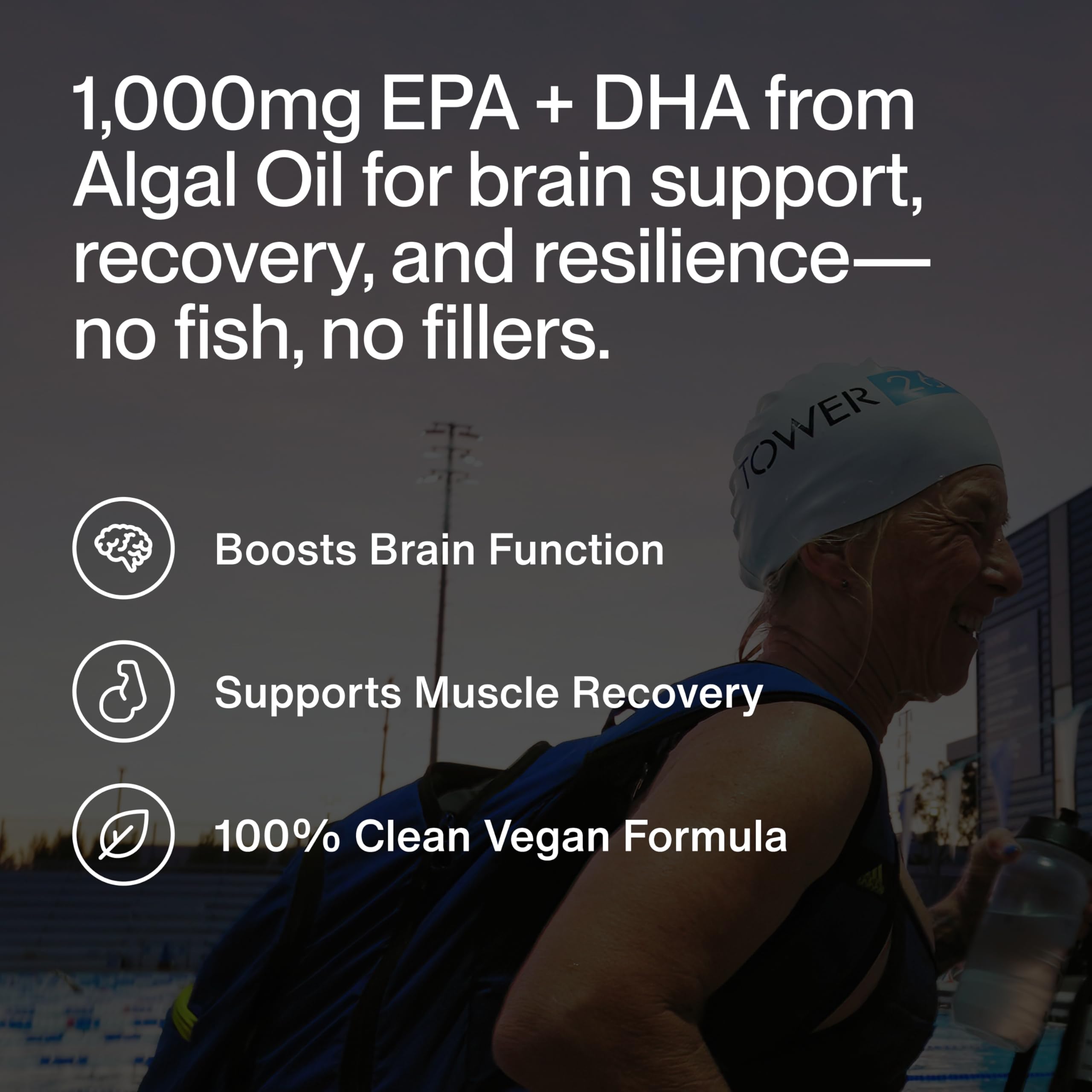 Momentous Vegan Omega-3 cápsulas blancas: dosis diaria para apoyo cerebral y muscular.