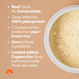 Momentous Vegan Protein Cappuccino, batido con agua para snack proteico sencillo.