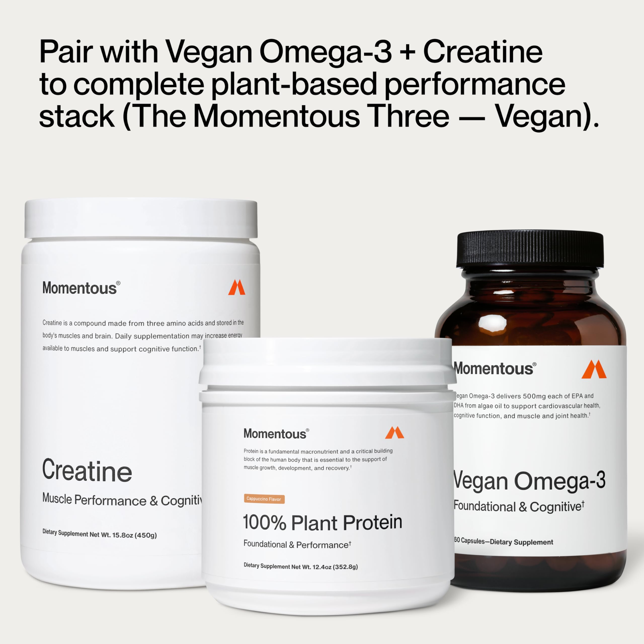 Momentous Vegan Protein Cappuccino, certificación NSF para calidad y seguridad.