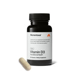 Momentous Vitamina D3: botella, soporte para huesos y dientes.