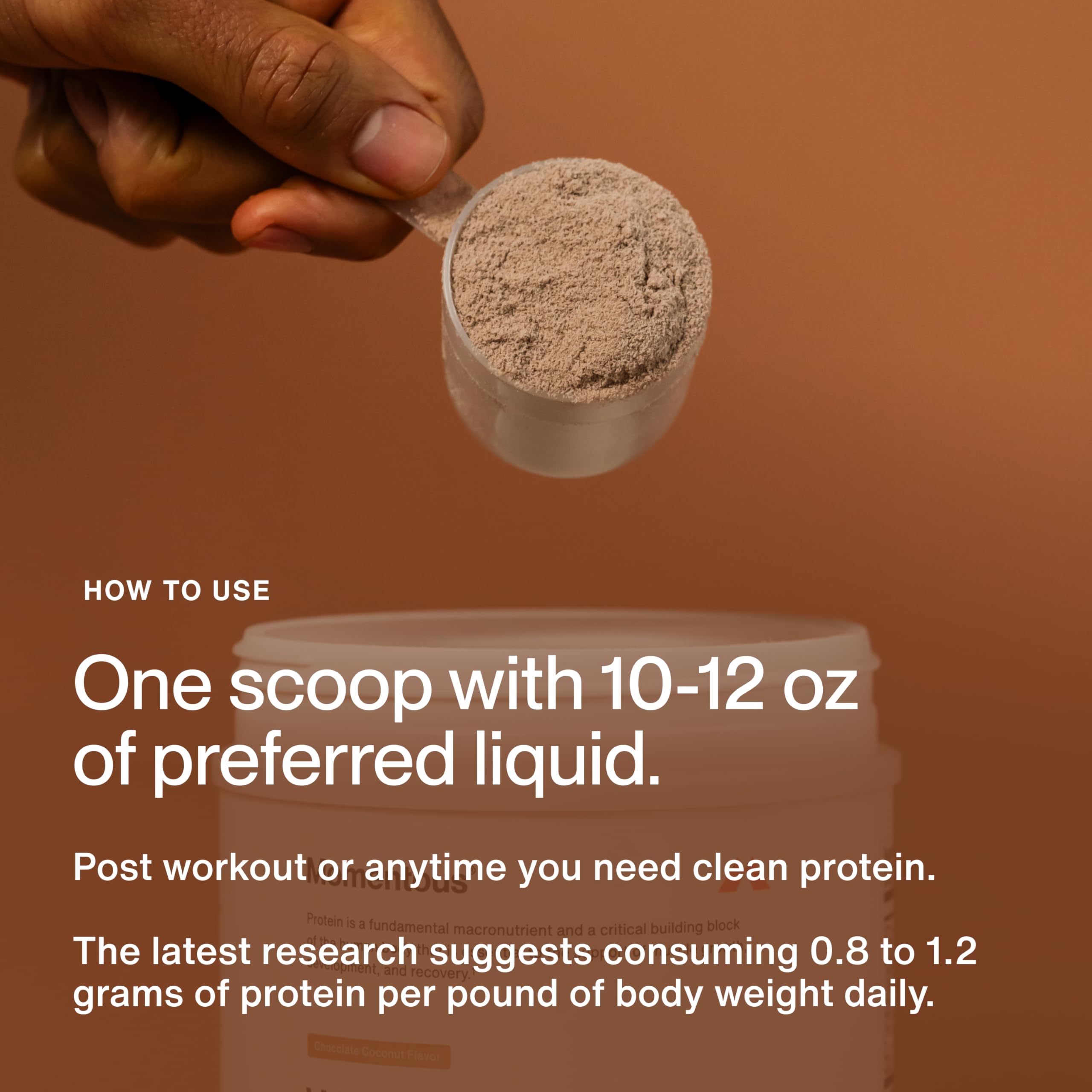 Momentous proteína dosis medible, ideal para porciones controladas.