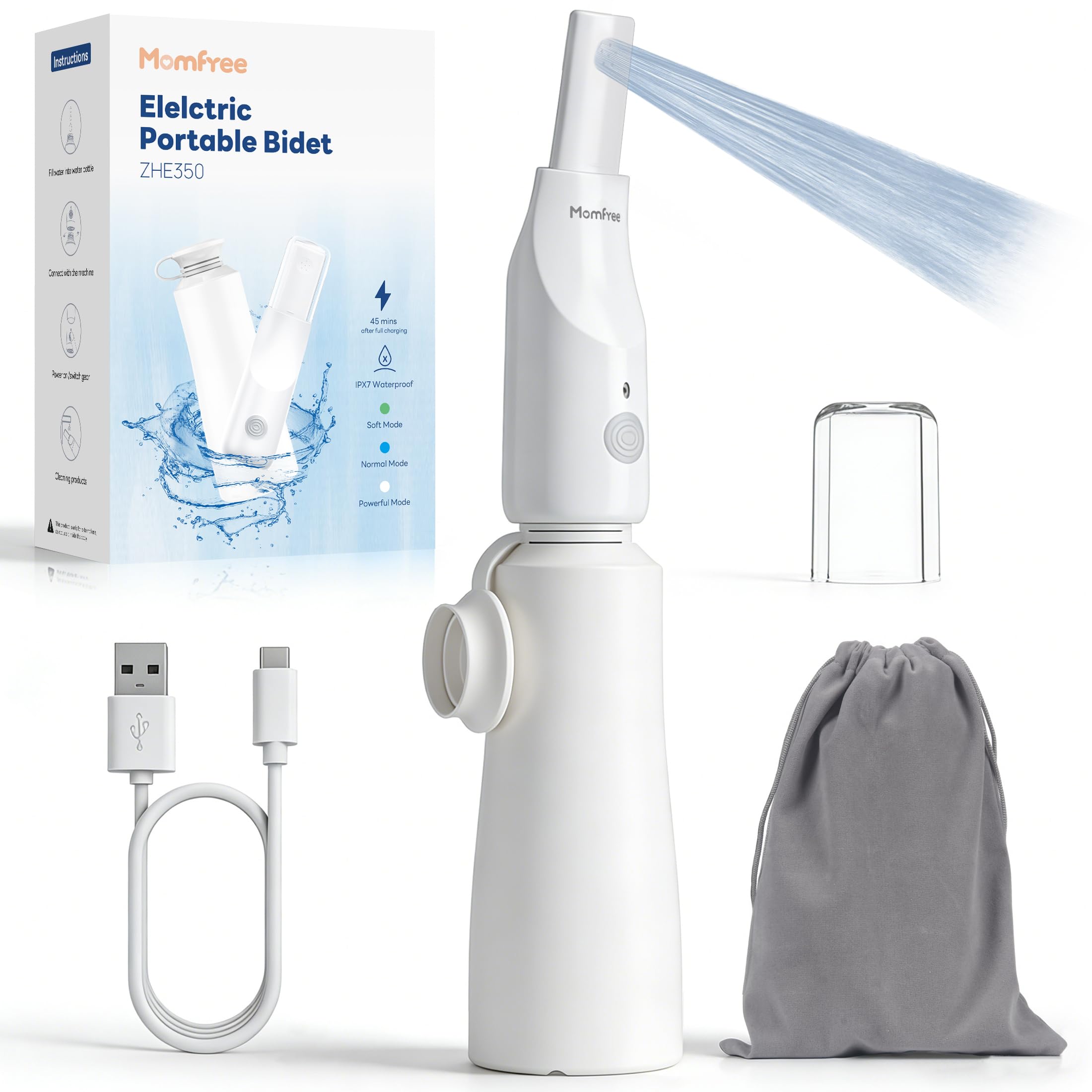 Momfree Bidé Portátil 350ml con flujo estable para viajes.