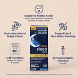 Mommy's Bliss Kids Sleep Liquid sabor uva, botella atractiva para niños de 3 años.