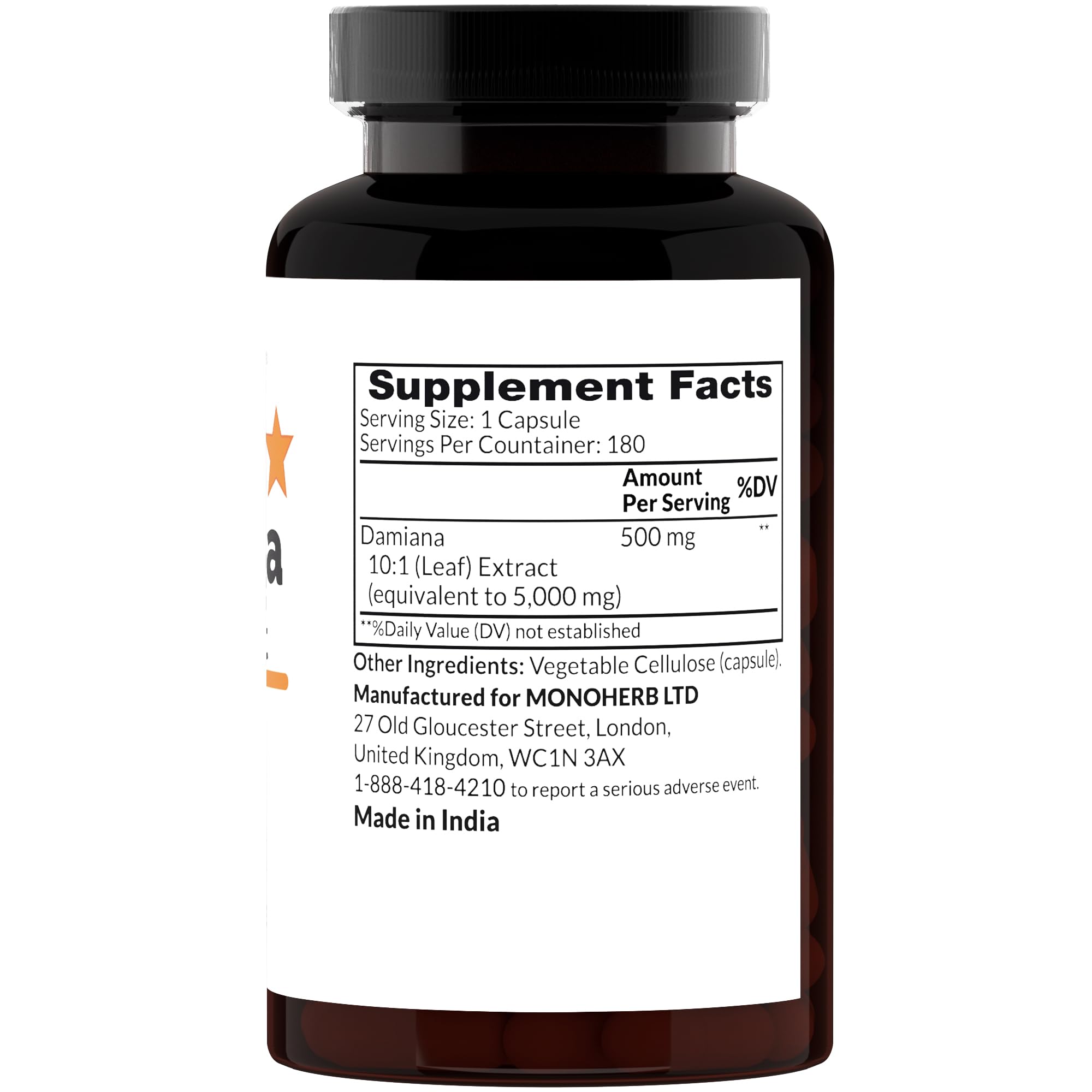 MONOHERB Damiana Extract 500 mg cápsulas: formato fácil de tragar para relajación consciente