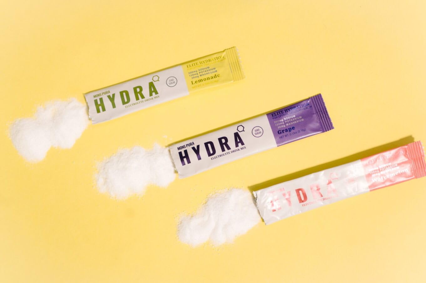 Mons Pura Hydra, verter en agua, bebida rápida para recuperar electrolitos.