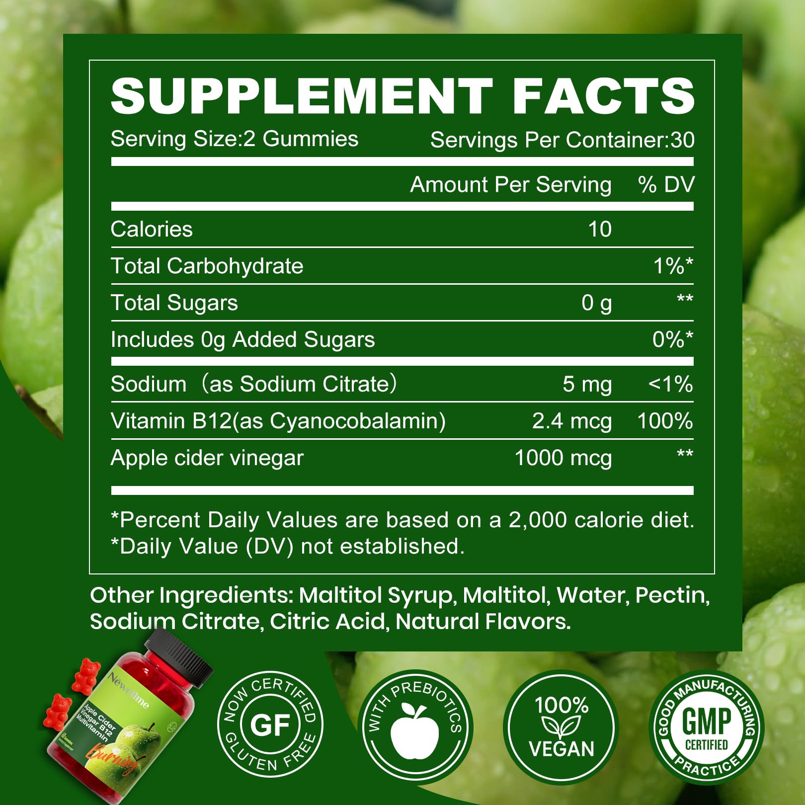 Montue NEWELLME gominas suaves con sabor a manzana para consumo diario