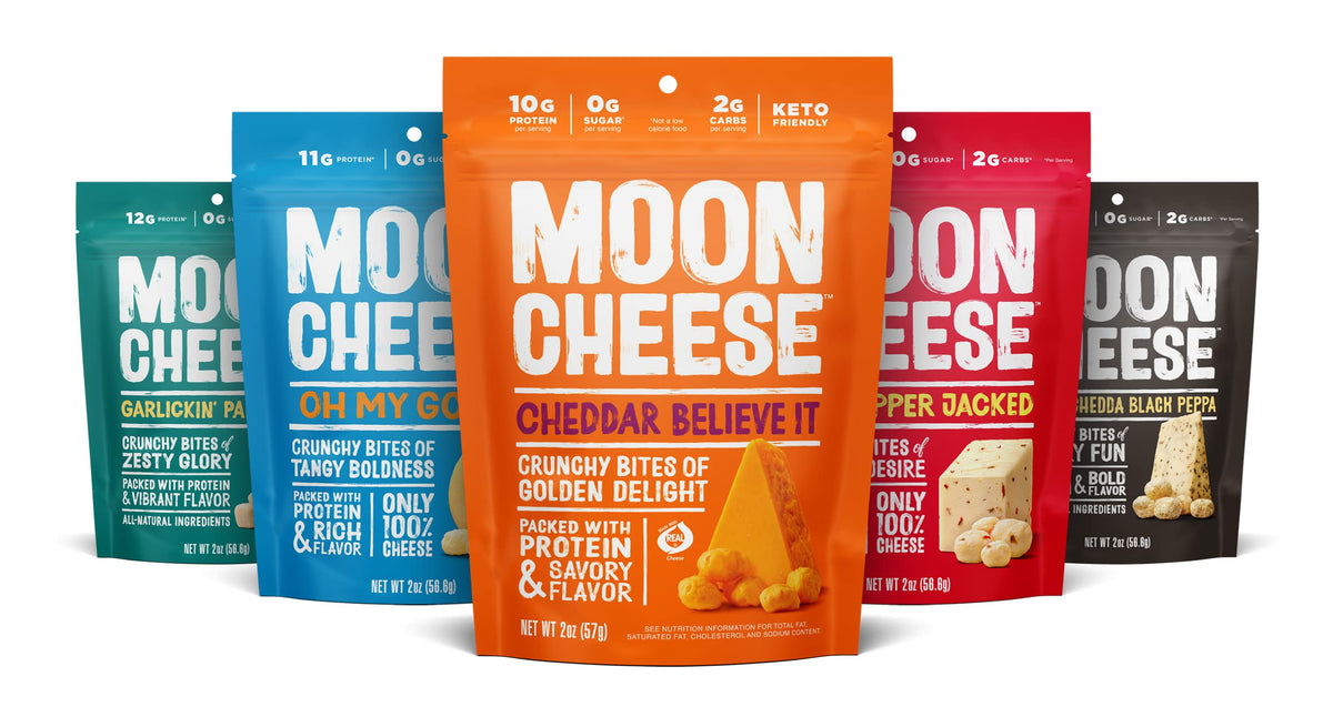 Moon Cheese Bites bundle: bocaditos crujientes y portátiles para snack proteico.