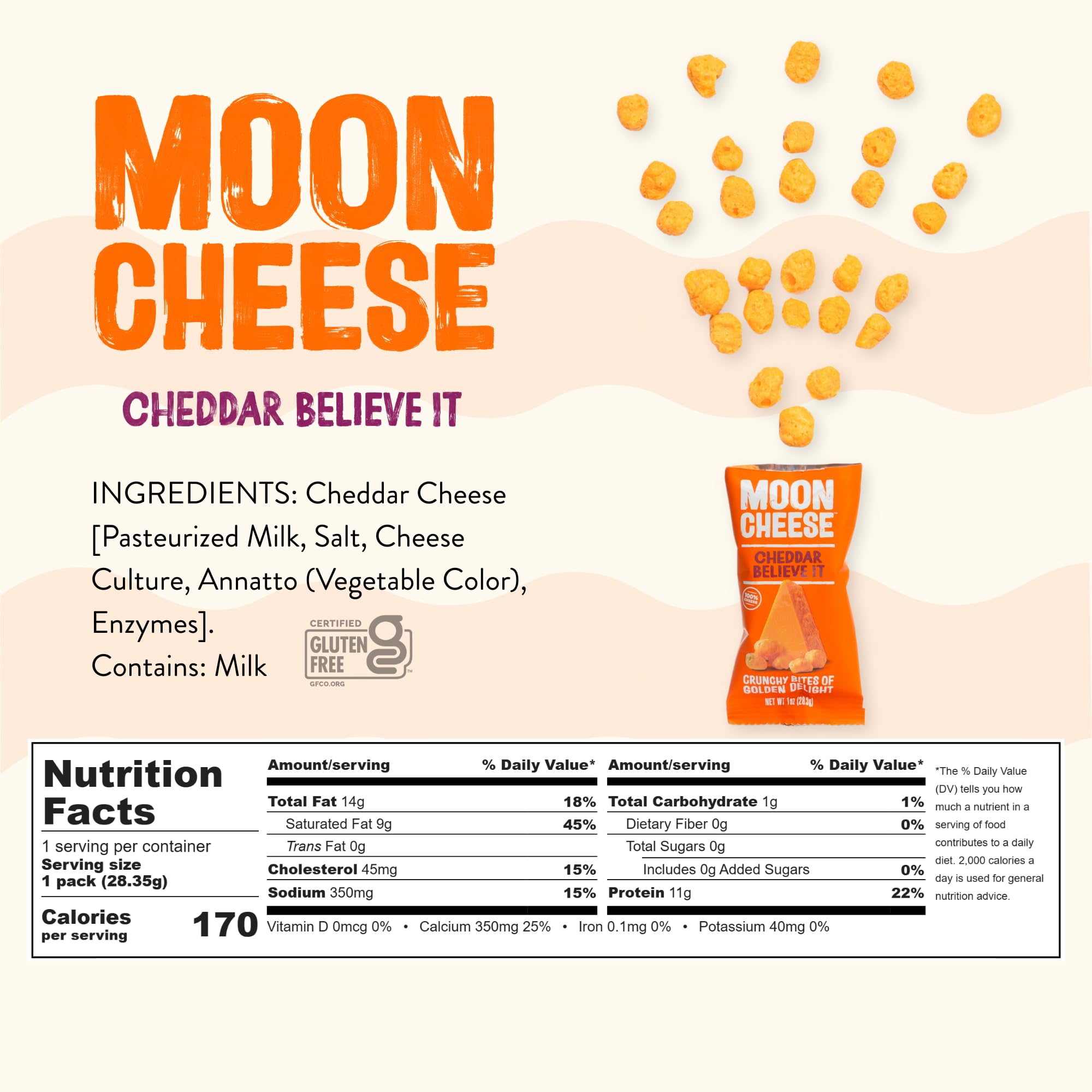 Lonchera diaria Moon Cheese Cheddar Believe It, snack rápido para el día.