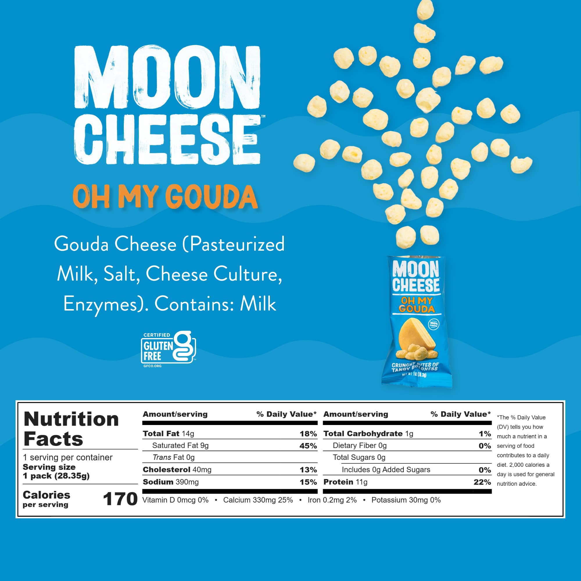 Moon Cheese Oh My Gouda con 11 g de proteína, snack robusto