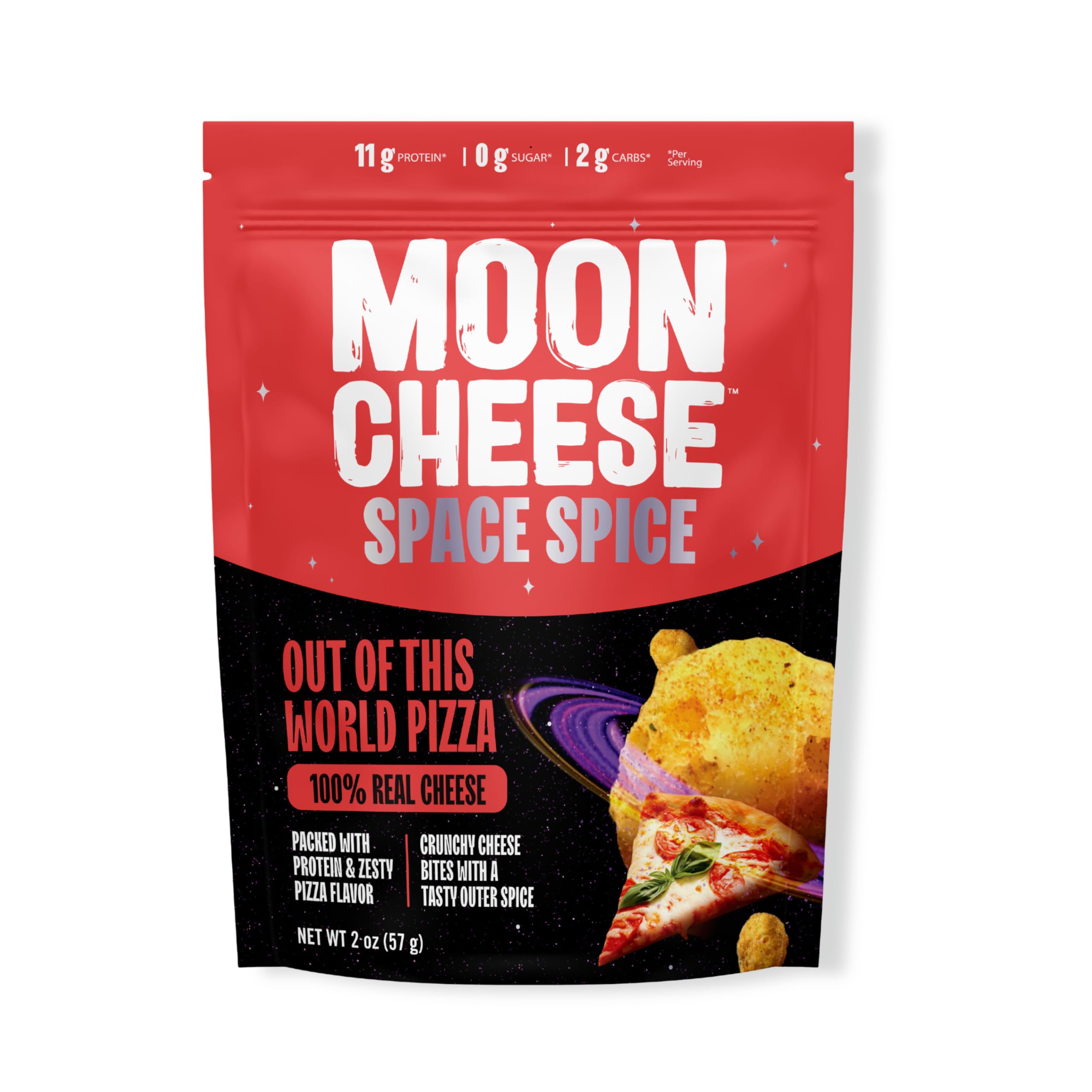 Moon Cheese Space Spice, bocaditos-crujientes, proteína para energía diaria.
