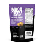 Moon Cheese Space Spice etiqueta frontal, snack bajo carbohidratos para cetogénica.