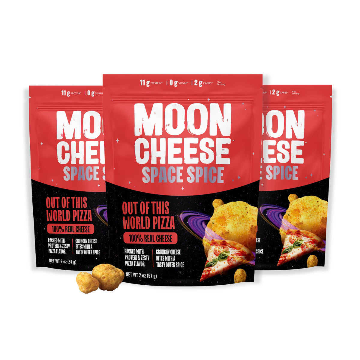 Moon Cheese Space Spice pizza-crujiente: snack proteico para llevar