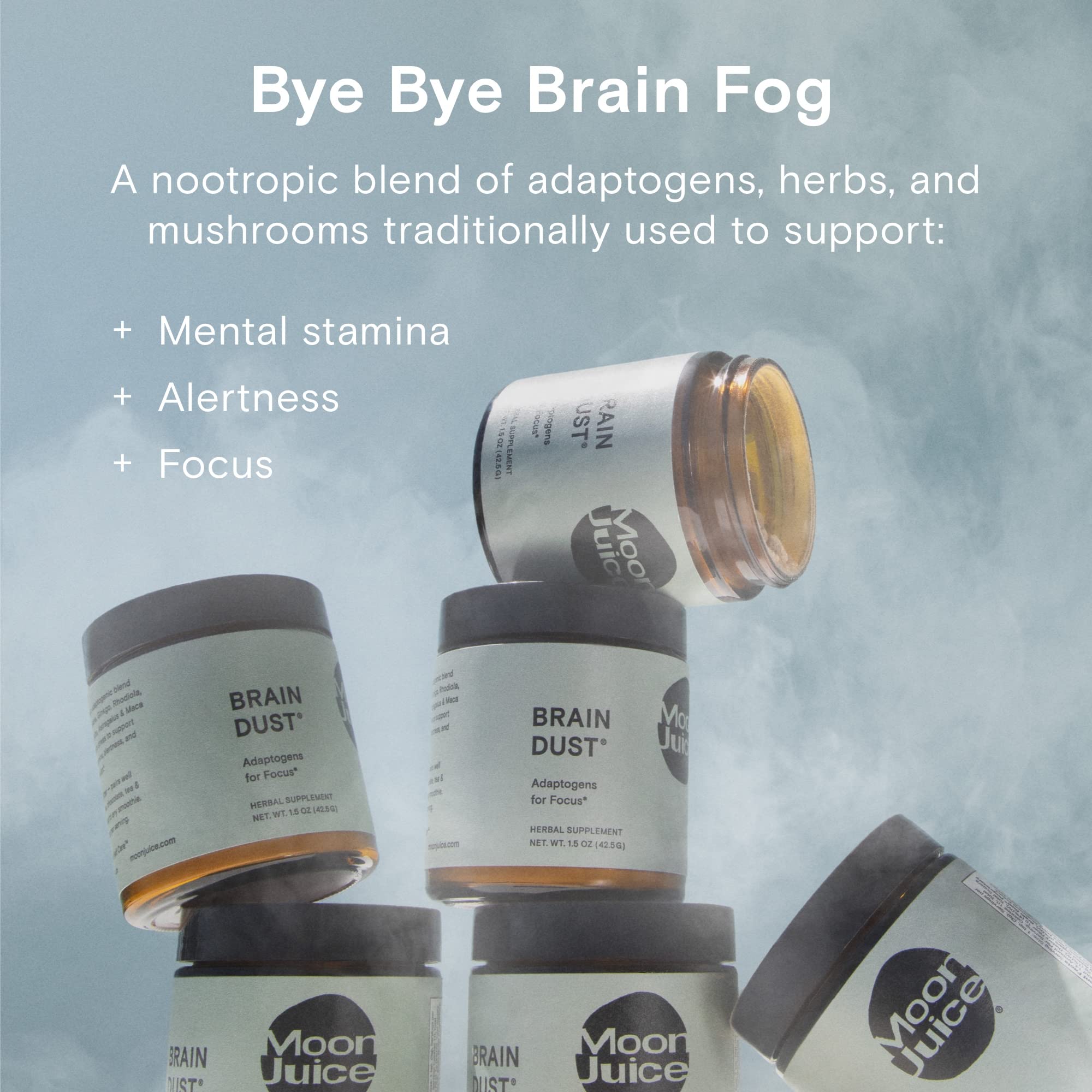 Moon Juice Brain Dust, batido nutritivo para apoyo cognitivo cotidiano.