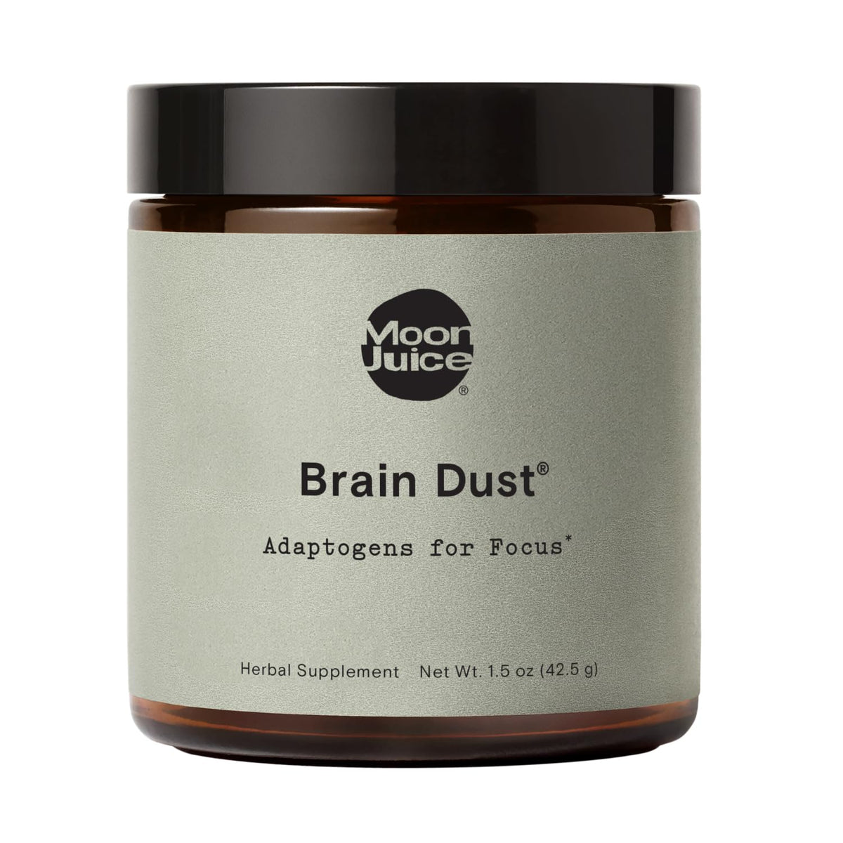 Moon Juice Brain Dust, frasco 1,5 oz para enfoque diario sin cafeína.