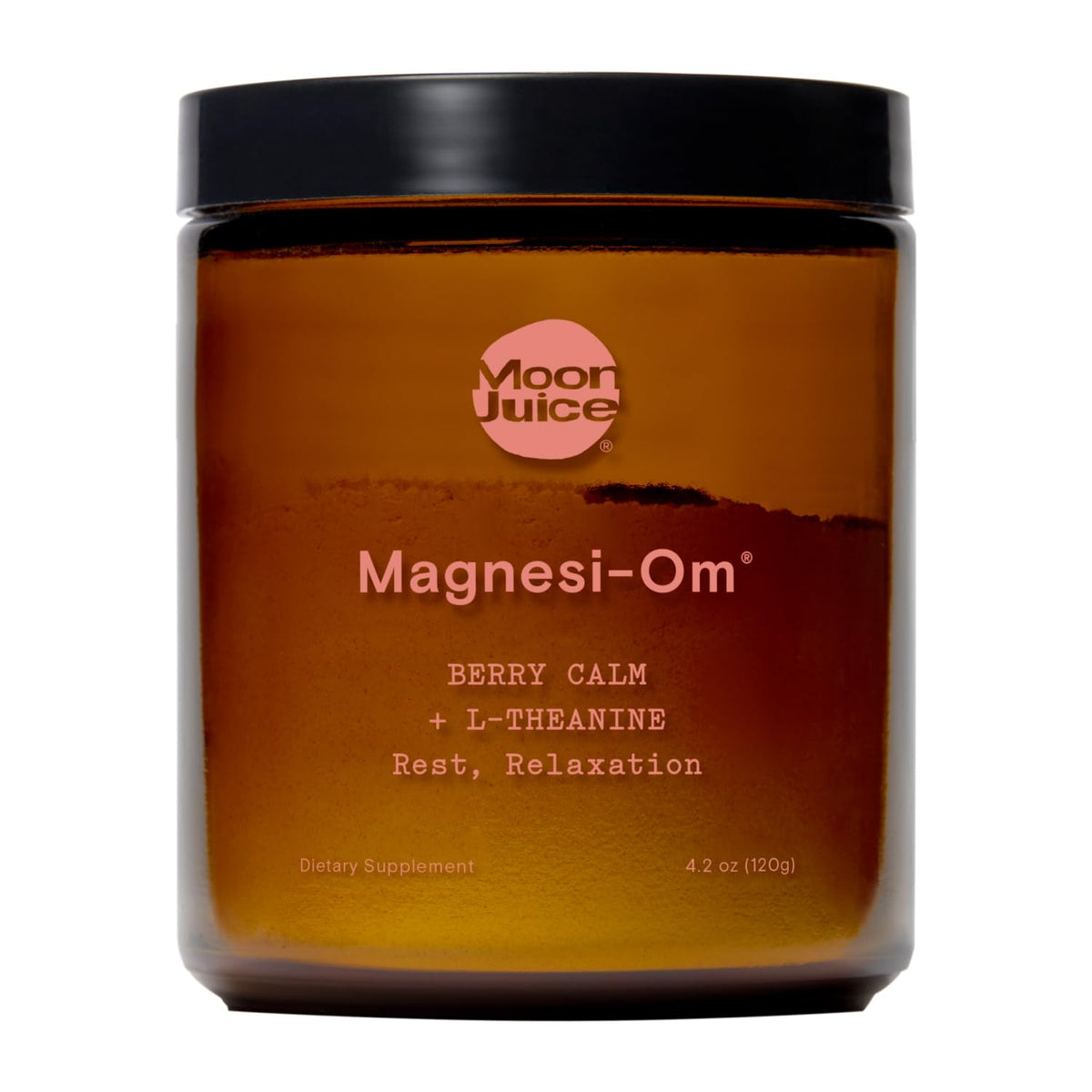 Moon Juice Magnesi-Om, bote de producto para apoyo al descanso y relajación