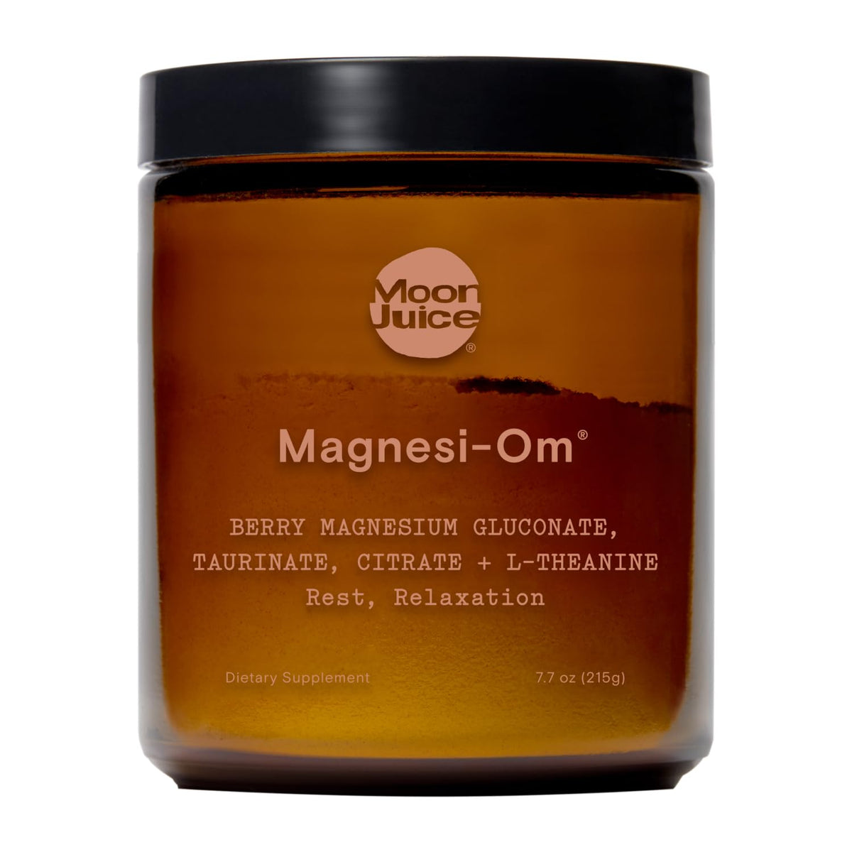 Moon Juice Magnesi-Om, botella frontal para relajación nocturna sin azúcar.