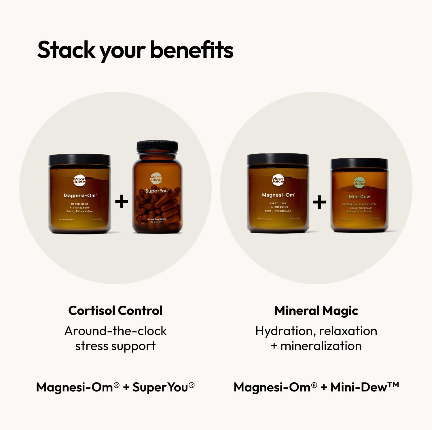Moon Juice Magnesi-Om: envase en estante, listo para uso nocturno.