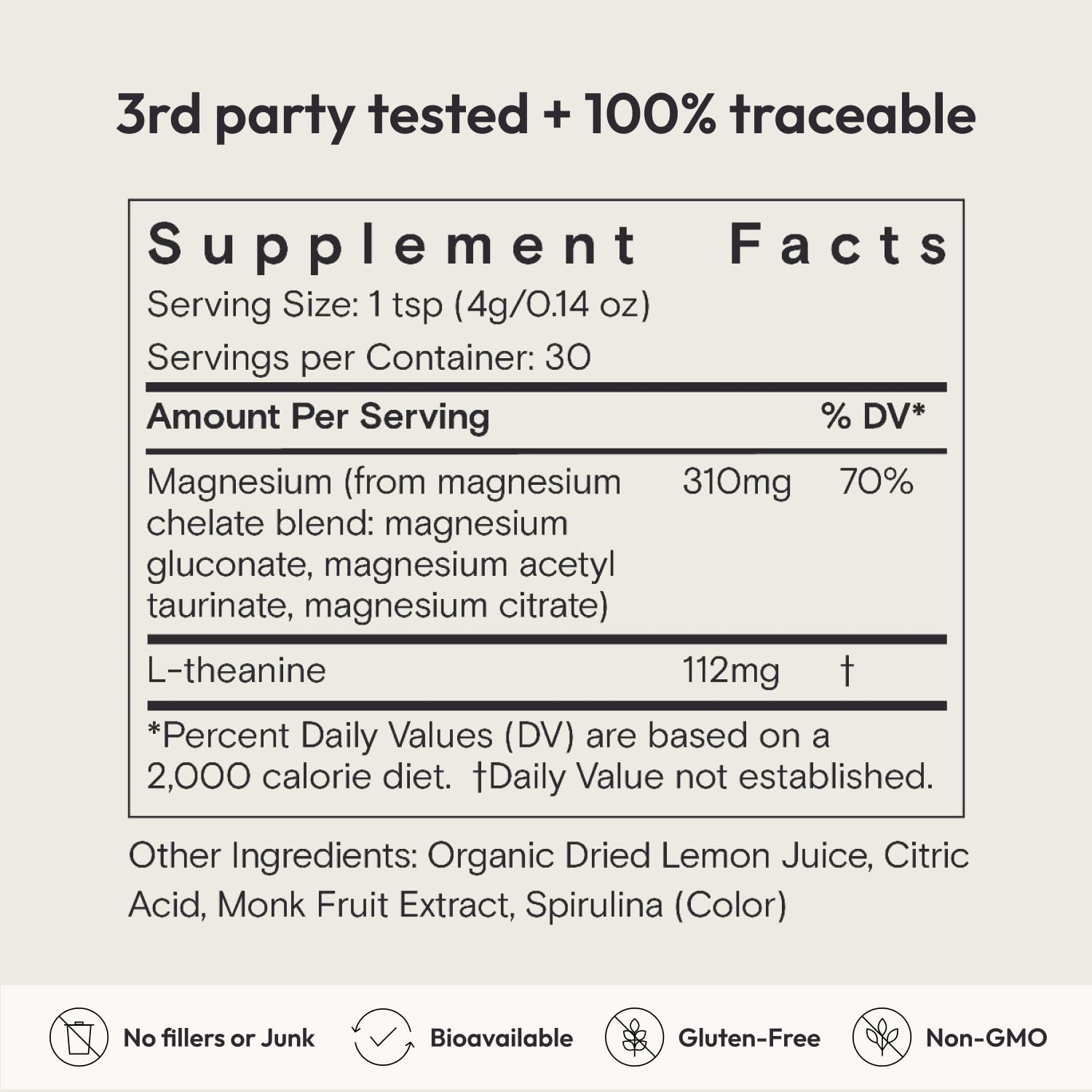 Moon Juice Magnesi-Om etiqueta nutricional clara y transparente.
