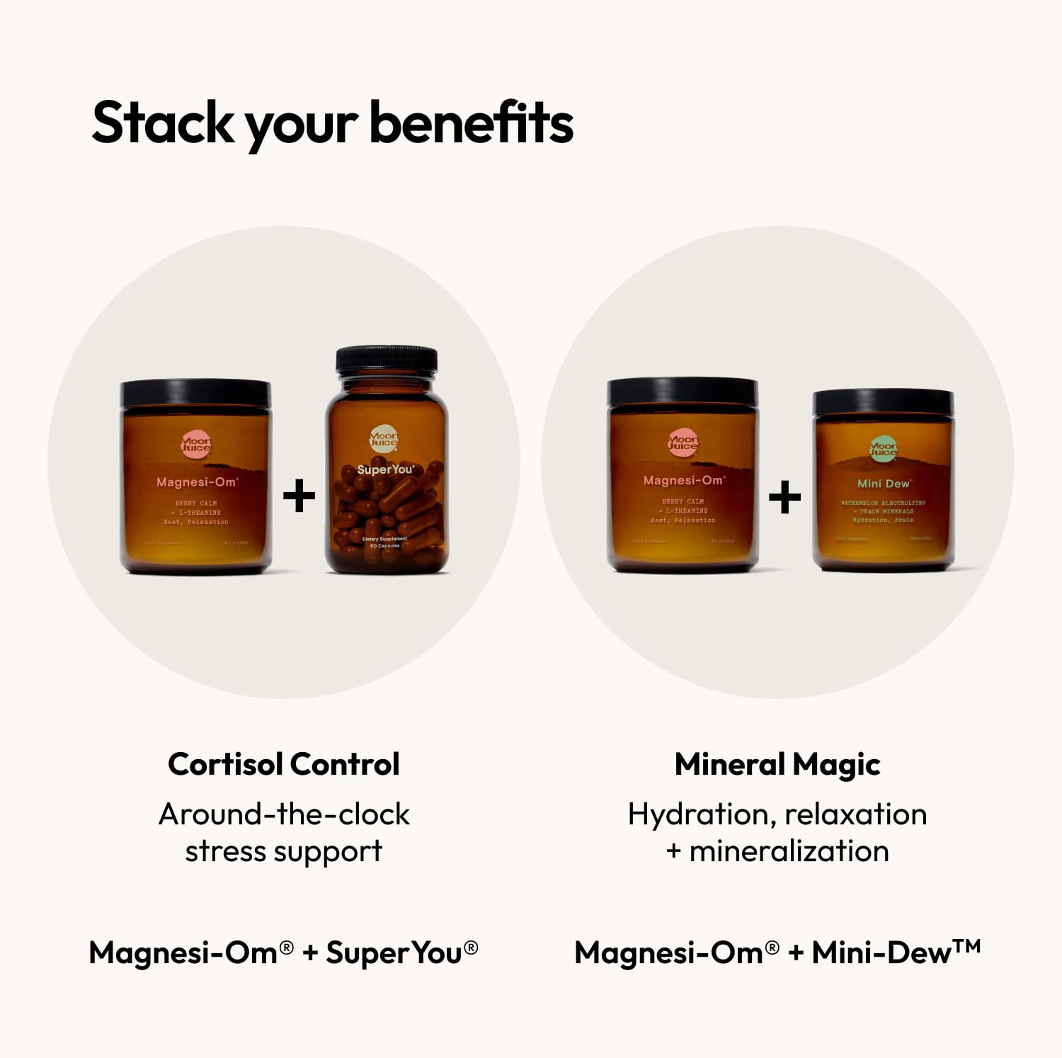 Presentación Moon Juice Magnesi-Om de 7.7 oz y 55 porciones.