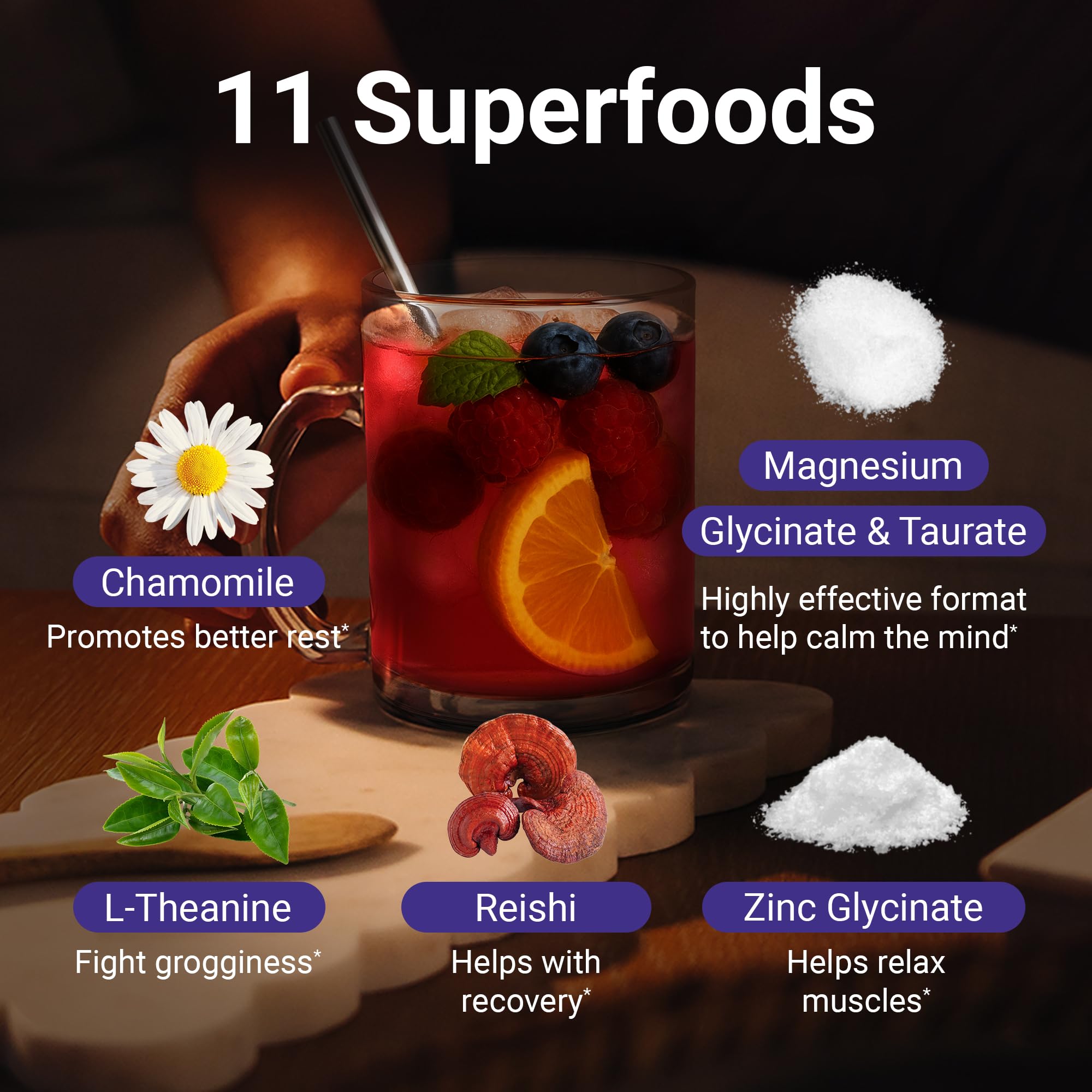 MoonBrew ingredientes-superalimentos que apoyan una velada más placentera.