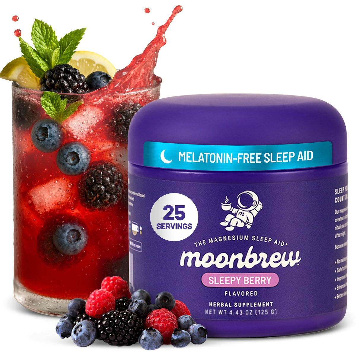 MoonBrew Mezcla Nocturna de Magnesio en empaque-bote-practico para almacenamiento fácil.