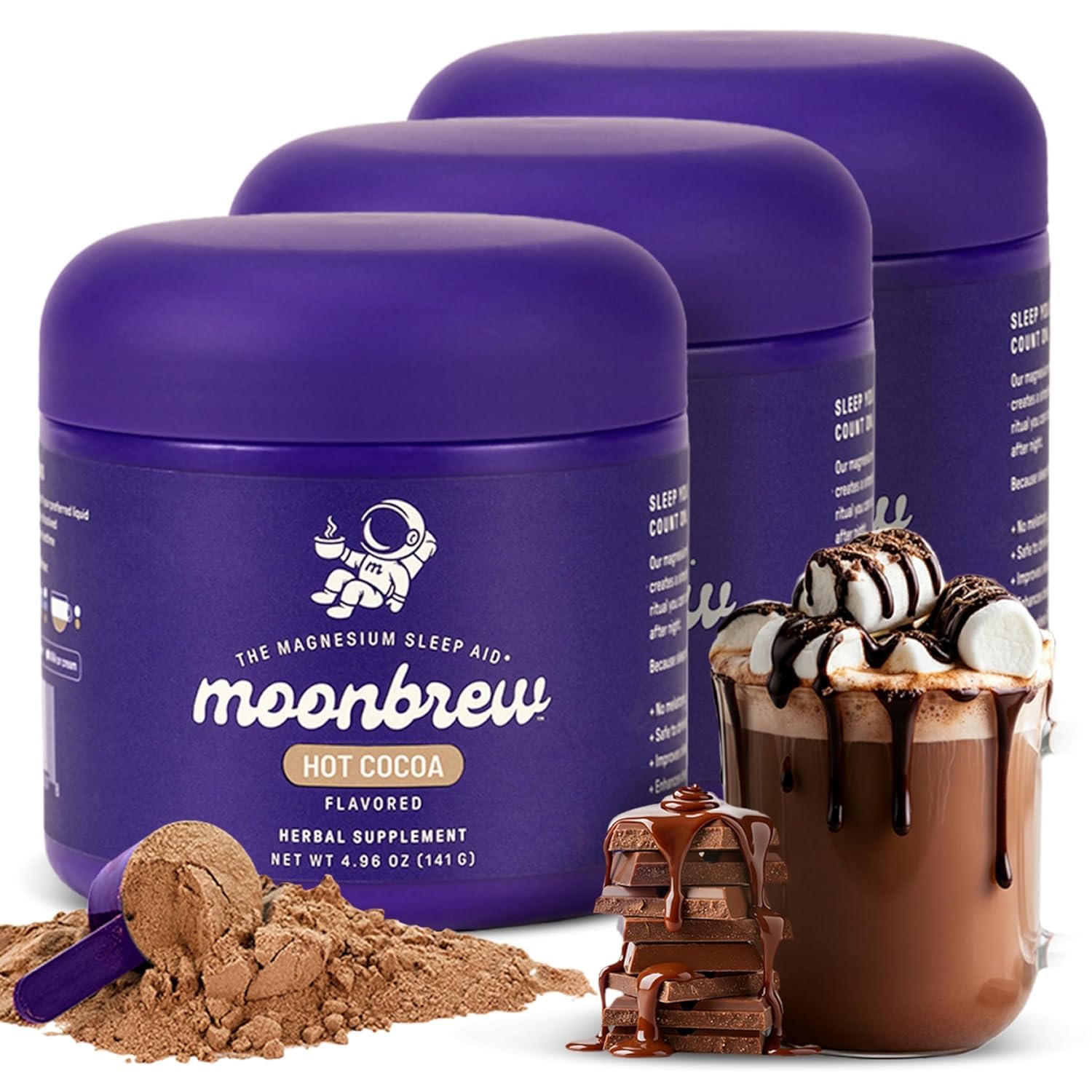 MoonBrew Noche cacao, envase en jarra para almacenar y servir fácilmente.